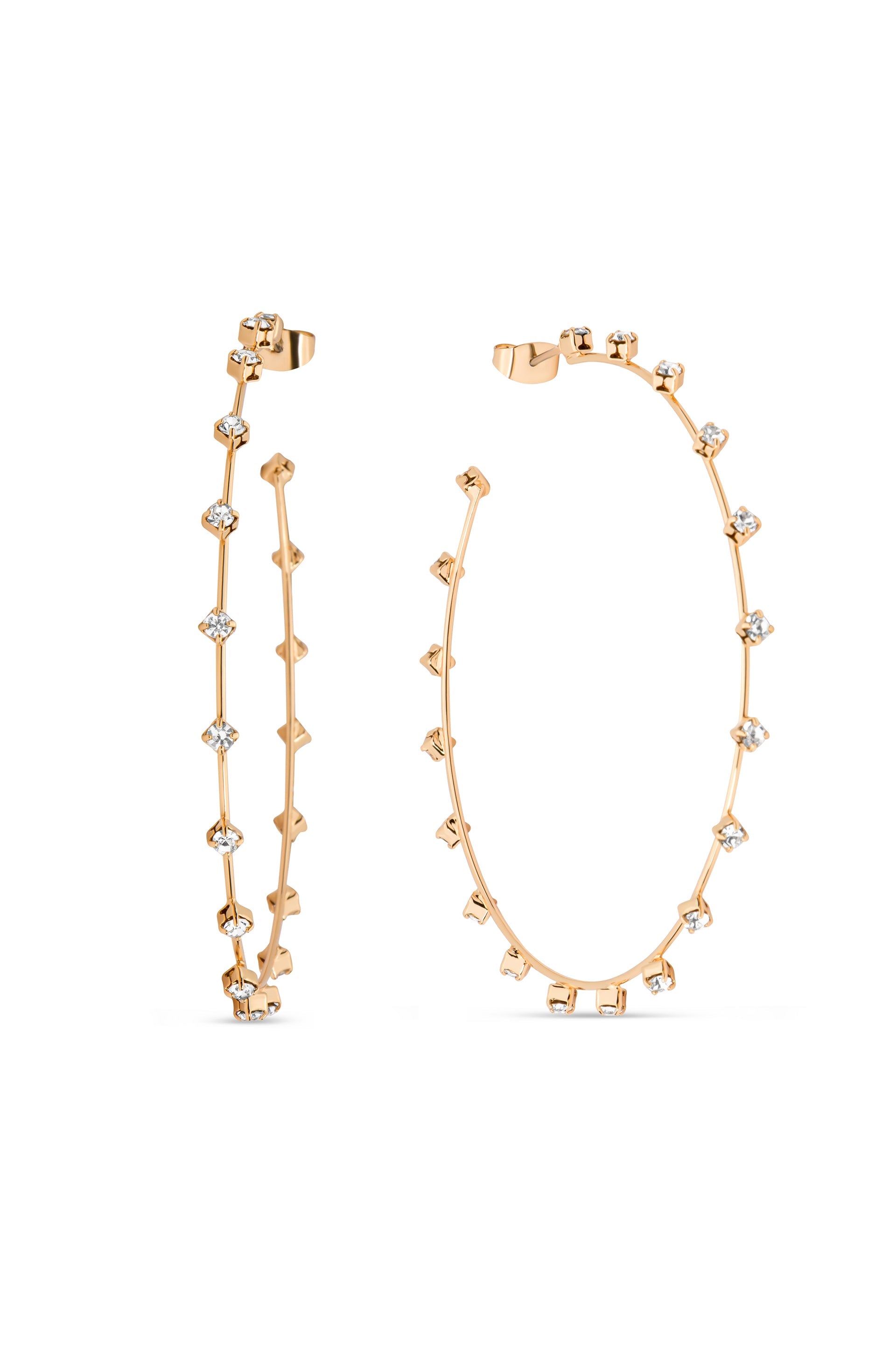 Simple Spark Crystal Hoops Clear Crystal with 18k Gold Plating