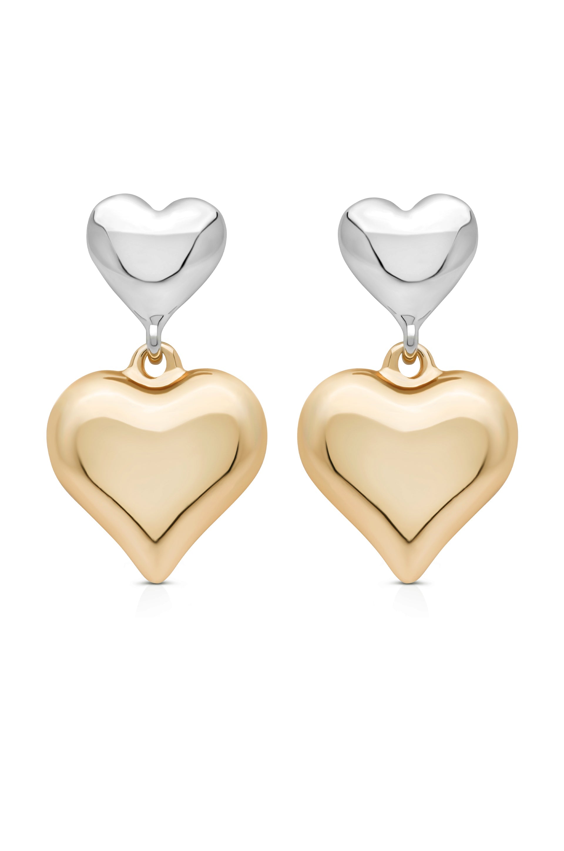 Dangling Mixed Metal Heart Earrings front