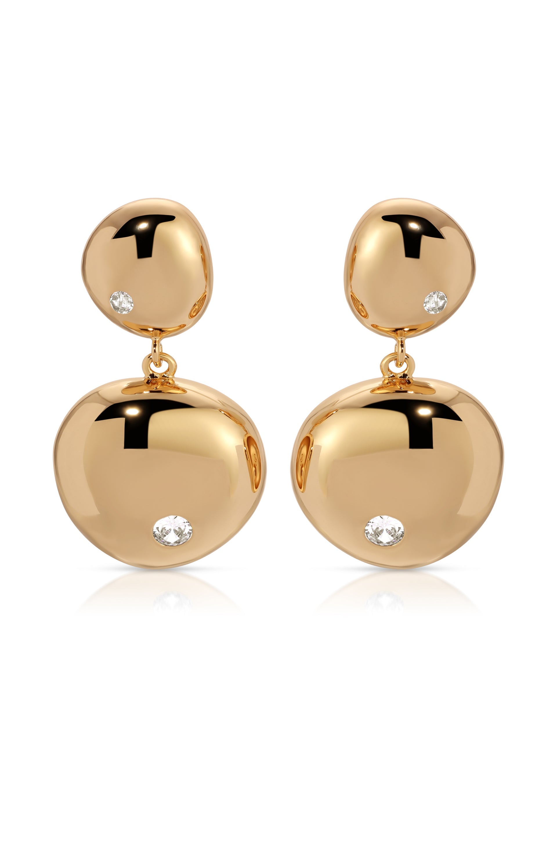 Polished Double Pebble Drop Earrings 18k Gold Plated