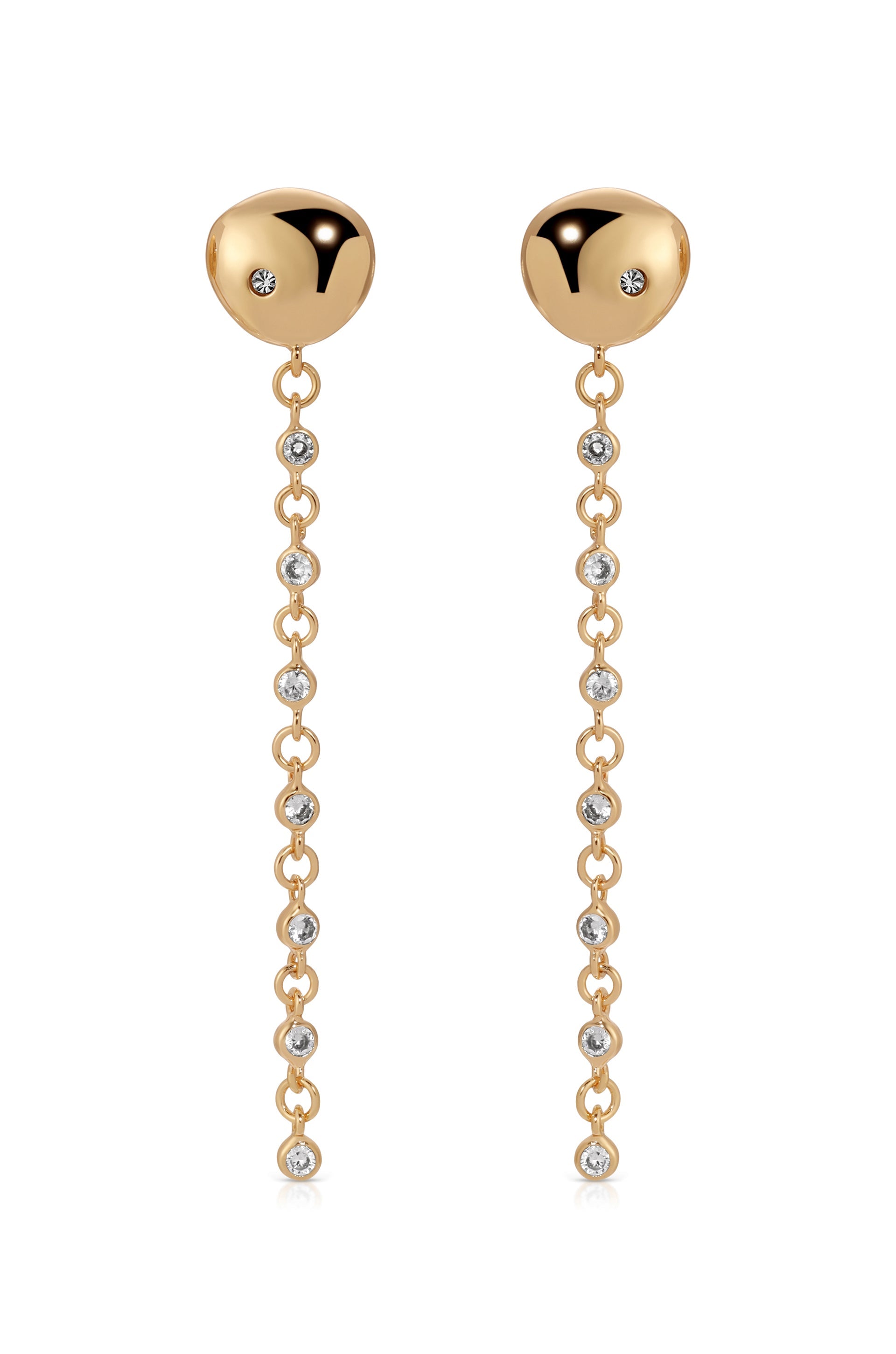 Polished Pebble Linear Chain Earrings 18k Gold Plated