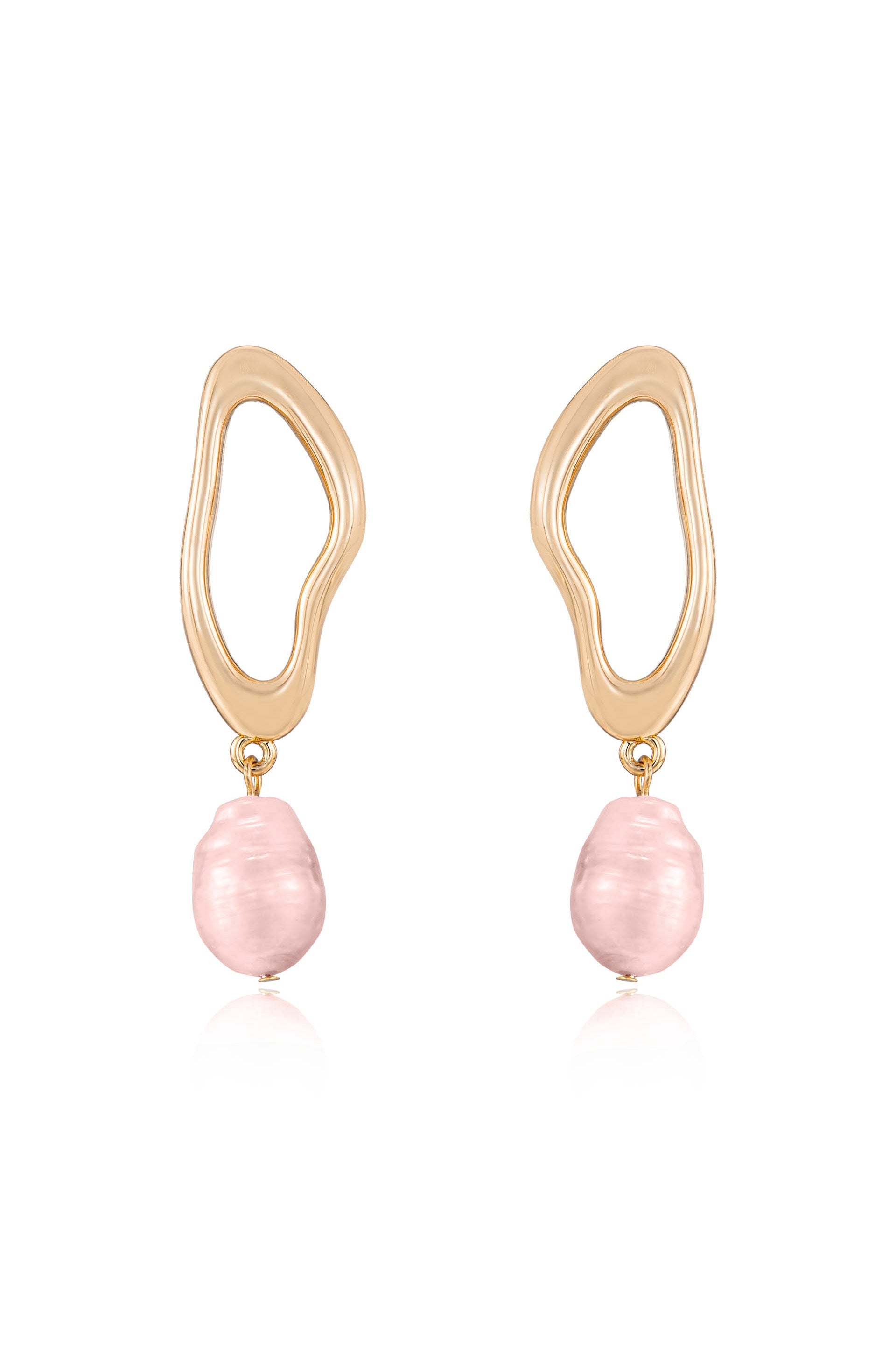 Open Circle Freshwater Pearl Dangle Earrings in pink