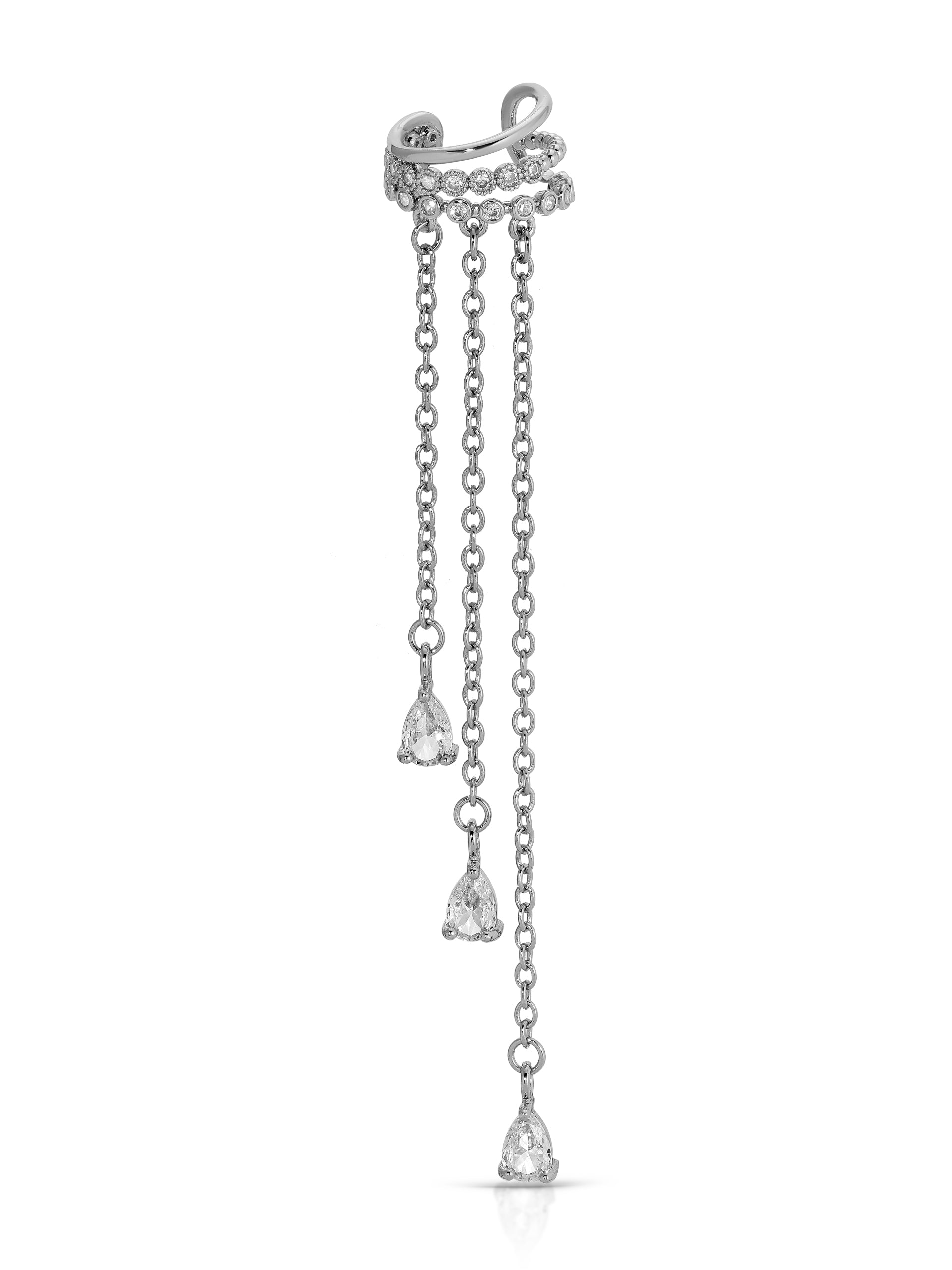 Crystal Waterfall Ear Cuff Clear Crystal with Silver Plating