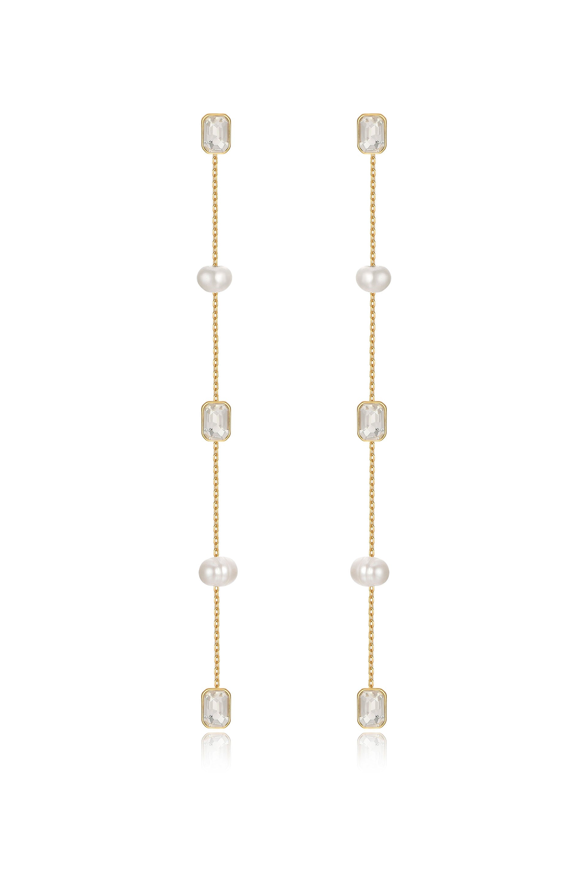 Pearl and Crystal Linear Drop Earrings