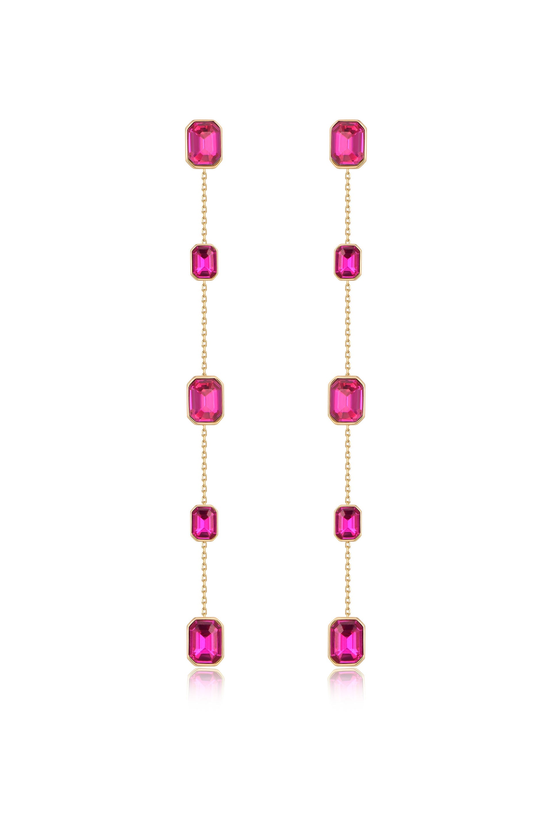 Iconic Crystal Dangle Earrings in fuschia crystals