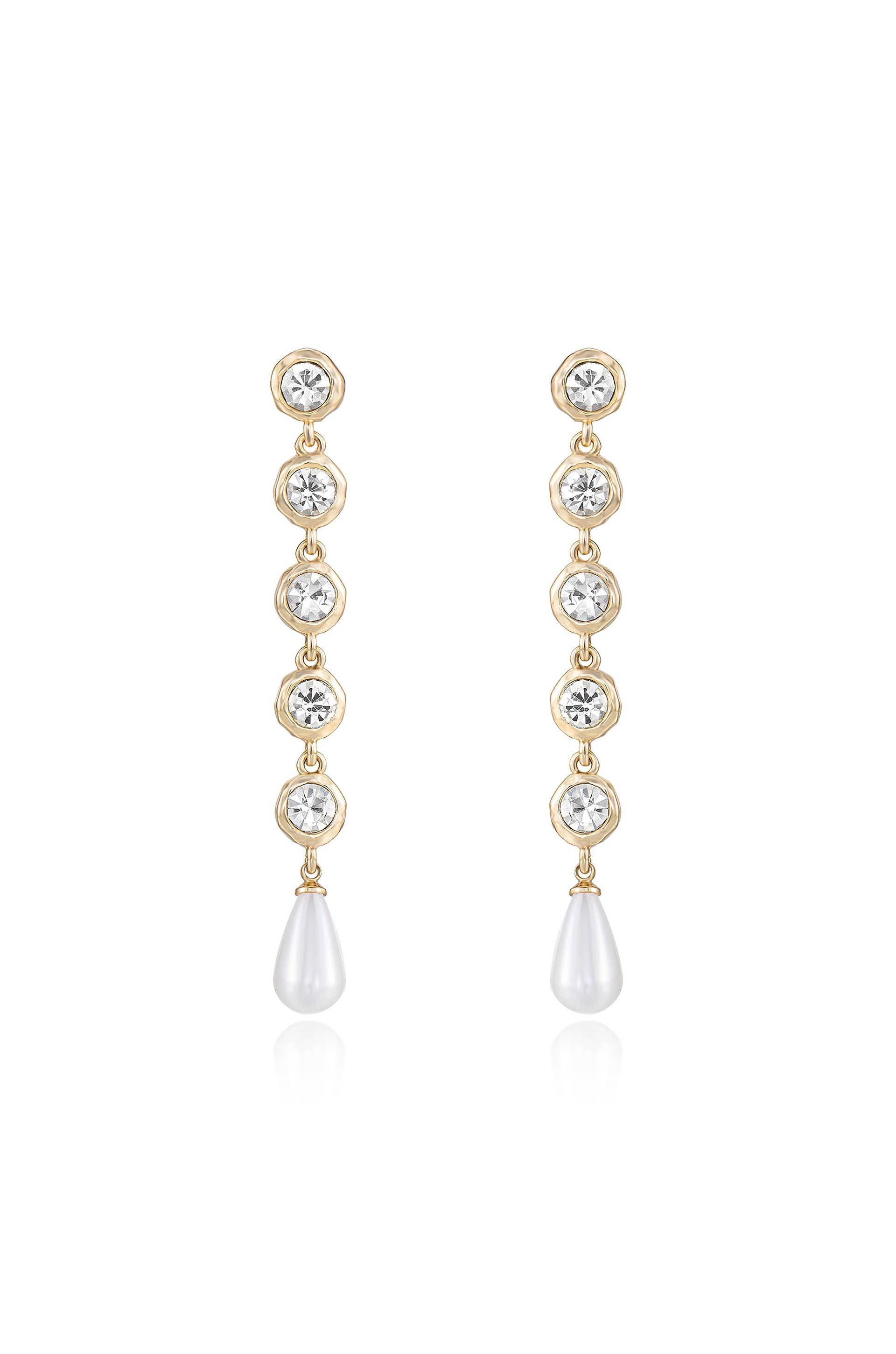 Elegantly Modern Crystal and Pearl Dangle Earrings