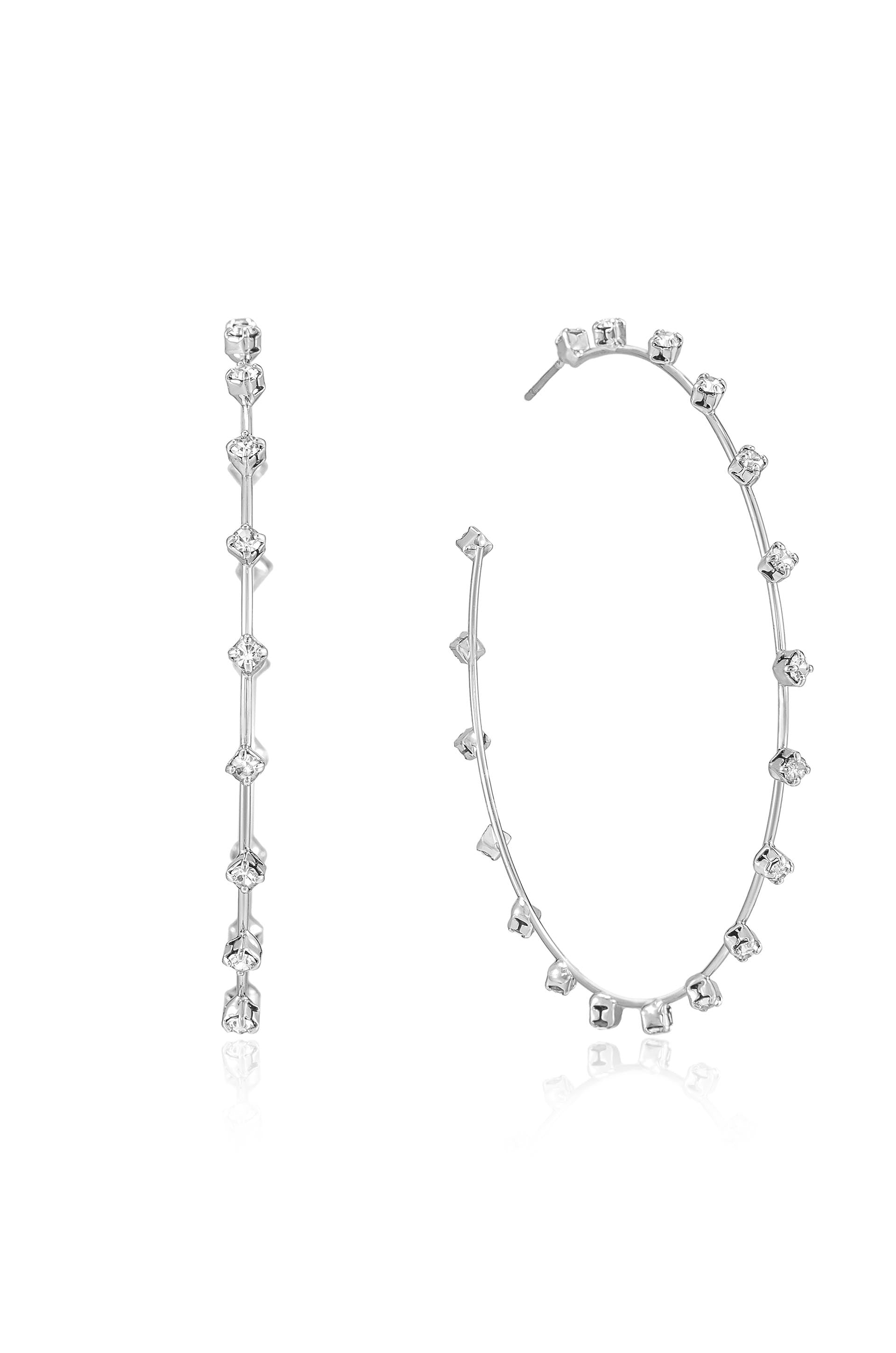 Simple Spark Crystal Hoops Clear Crystal with Rhodium Plating