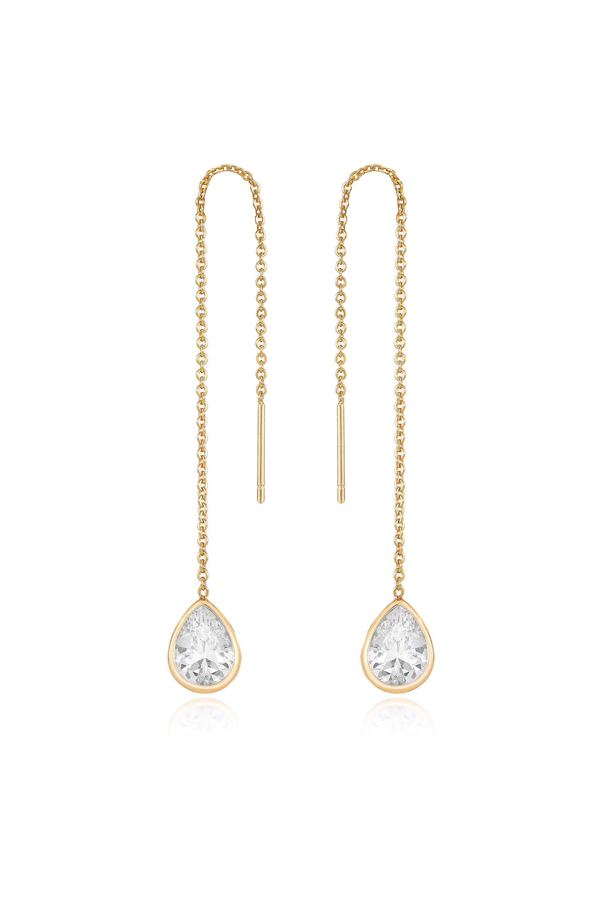 Barely There Chain and Crystal Dangle Earrings Clear Crystal with 18k Gold Plating