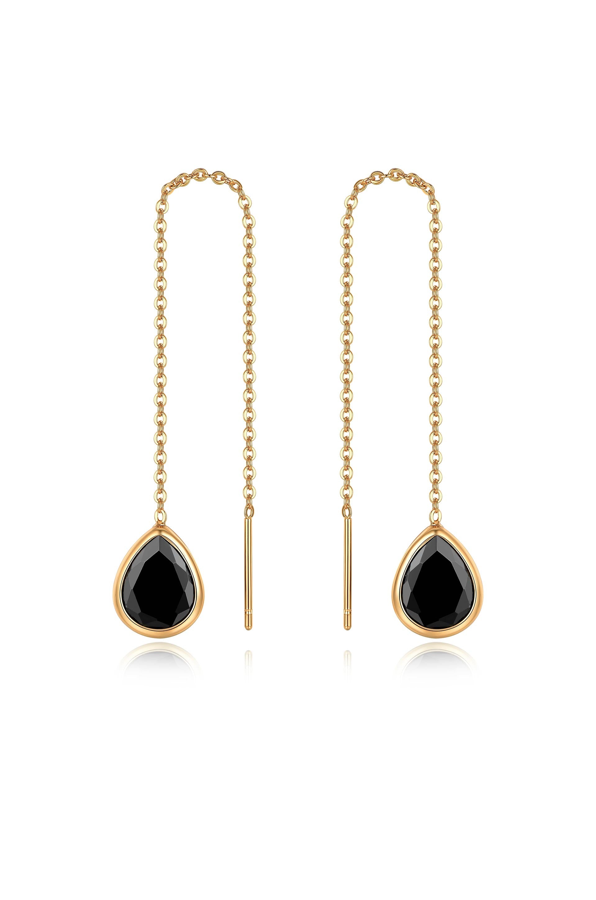 Barely There Chain and Crystal Dangle Earrings Black Crystal with 18k Gold Plating