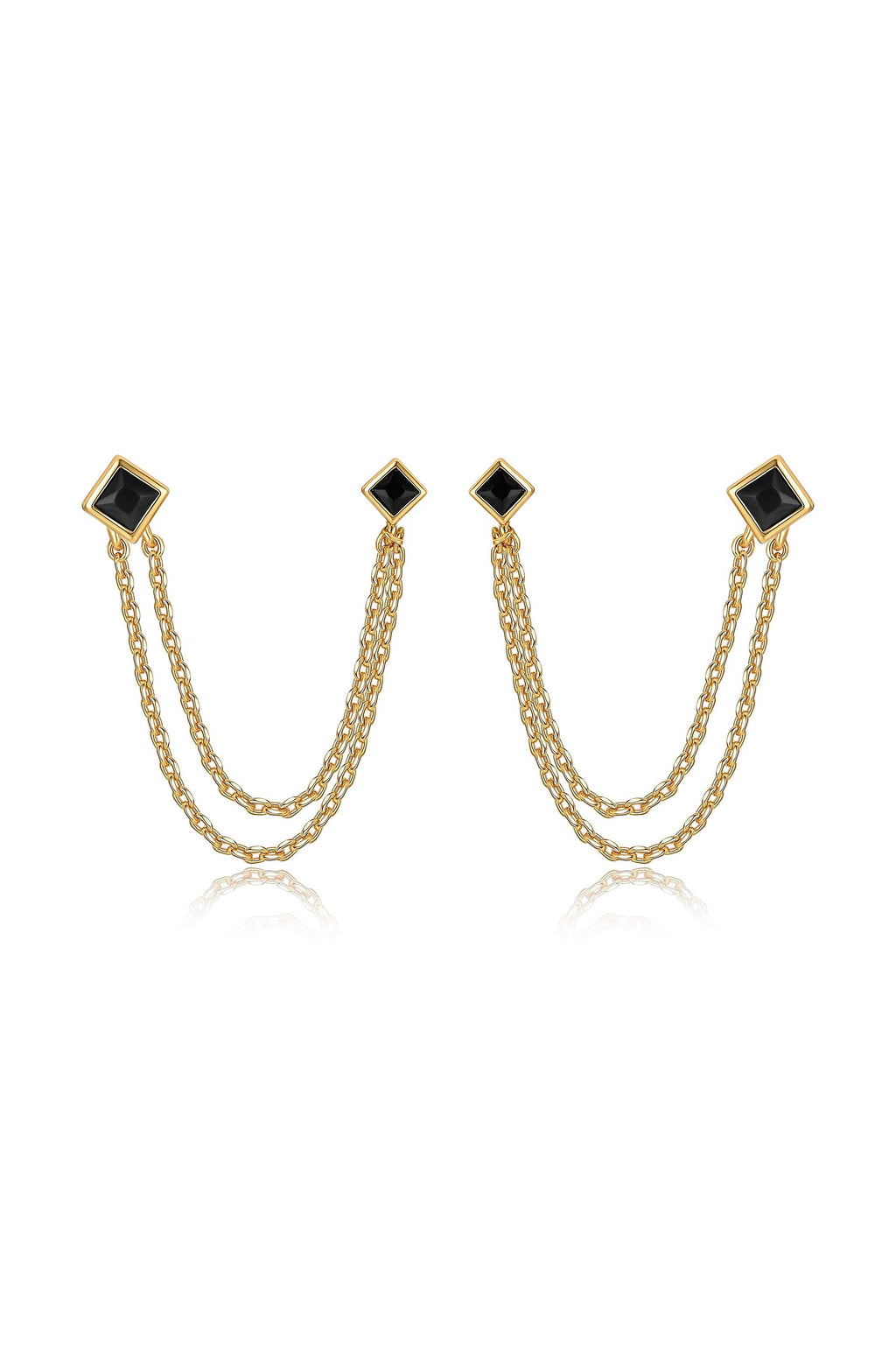 Double Piercing Diamond Shape Earrings on model full