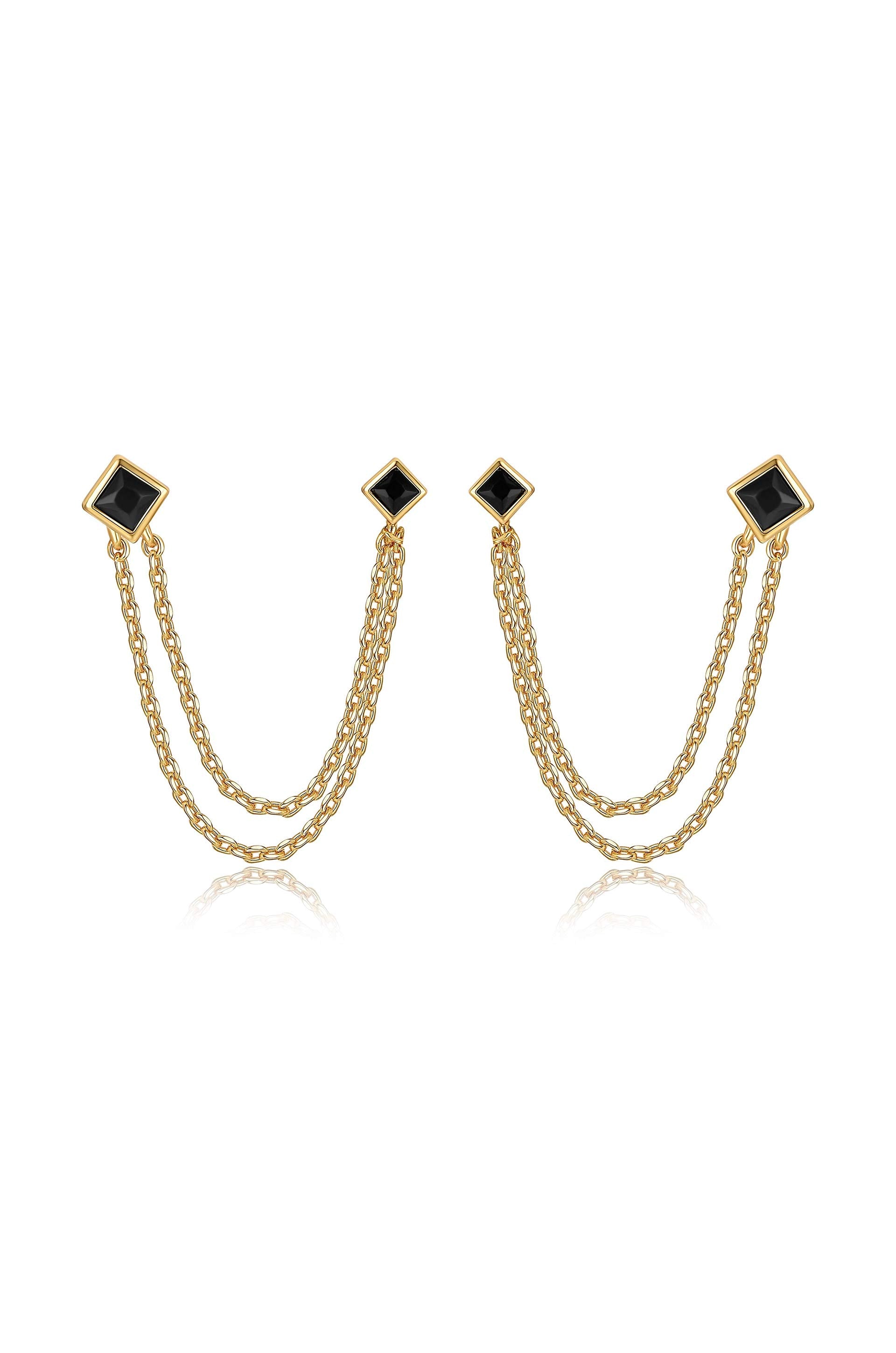 Double Piercing Diamond Shape Earrings on model full