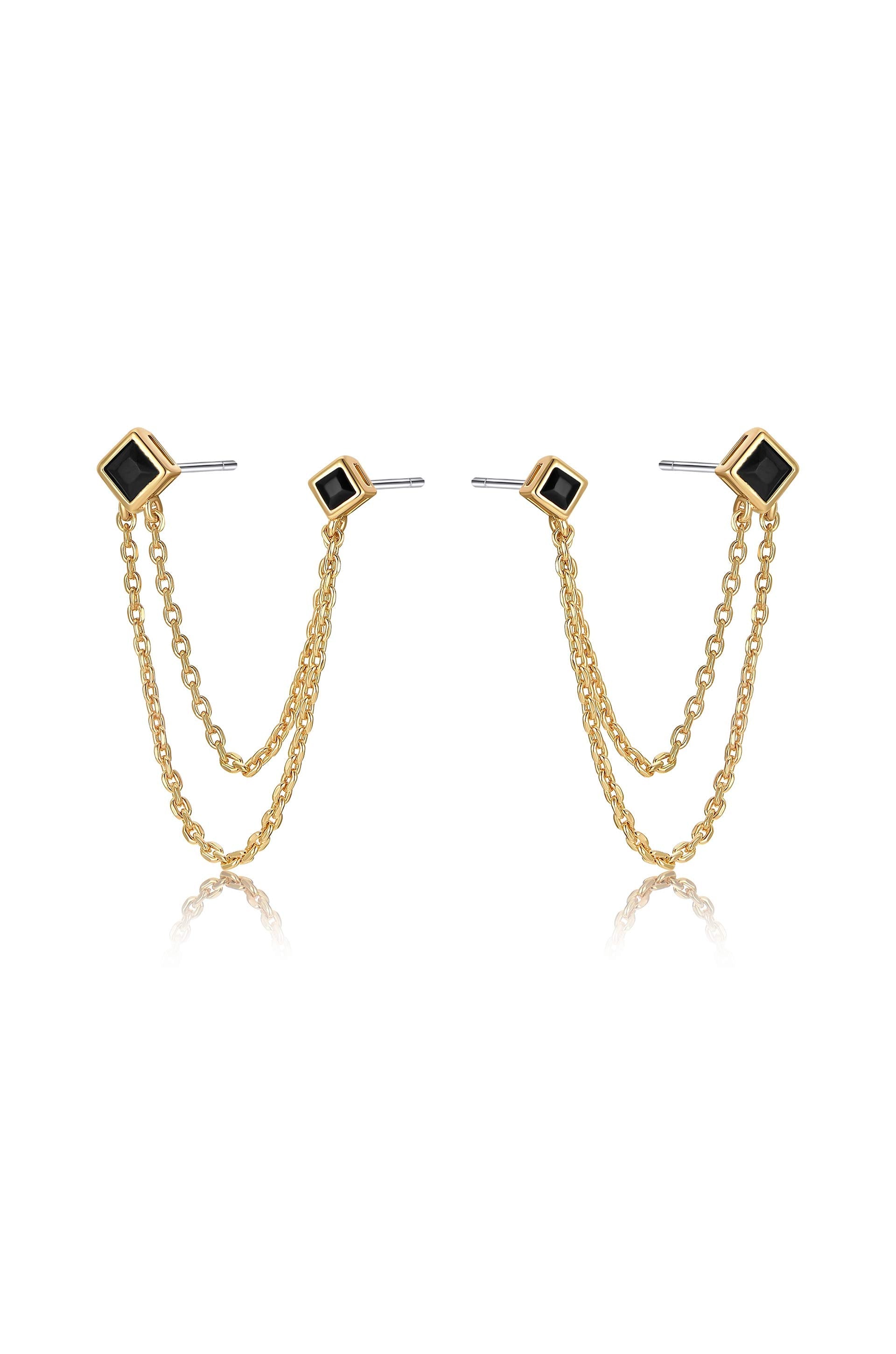 Double Piercing Diamond Shape Earrings