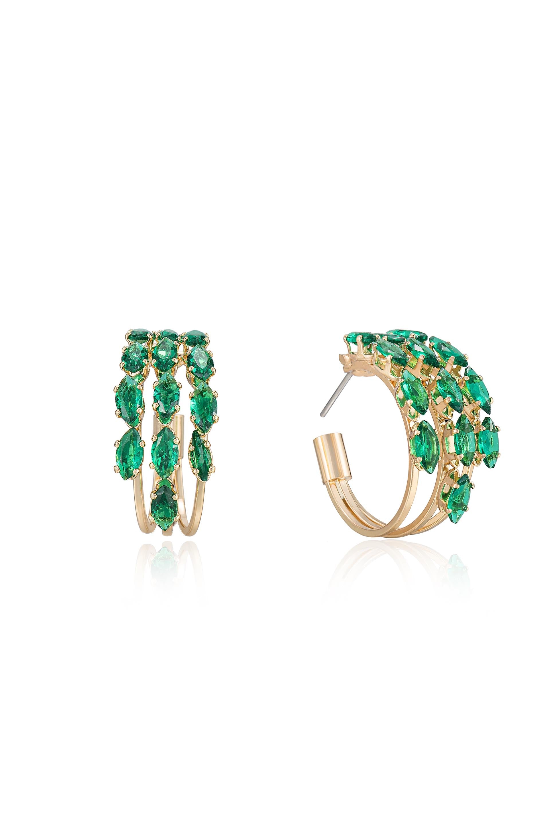 Multi-Crystal Huggie Hoop Earrings in green