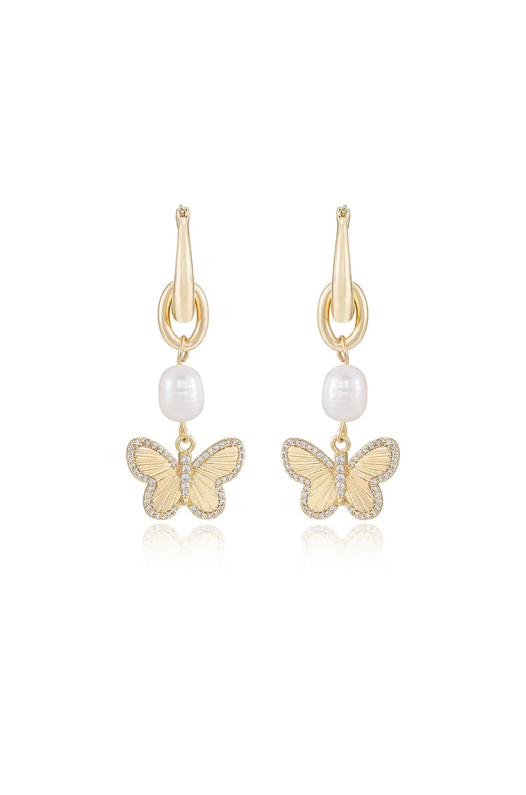 Butterfly High Pearl Drop Earrings