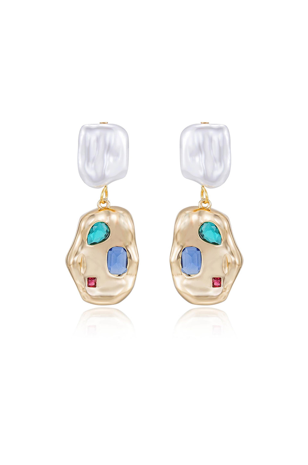 Rainbow Crystal Nugget & Pearl Earrings