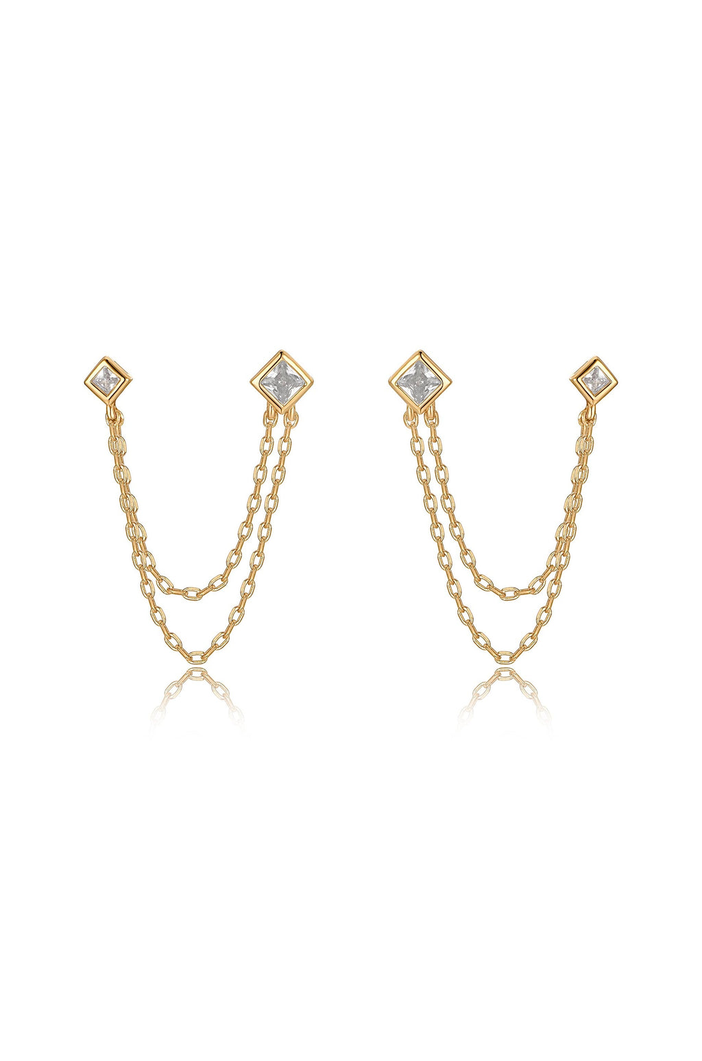 Double Piercing Diamond Shape Earrings