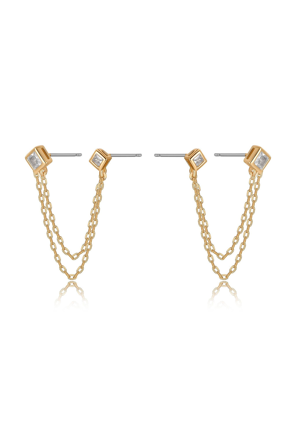 Double Piercing Diamond Shape Earrings