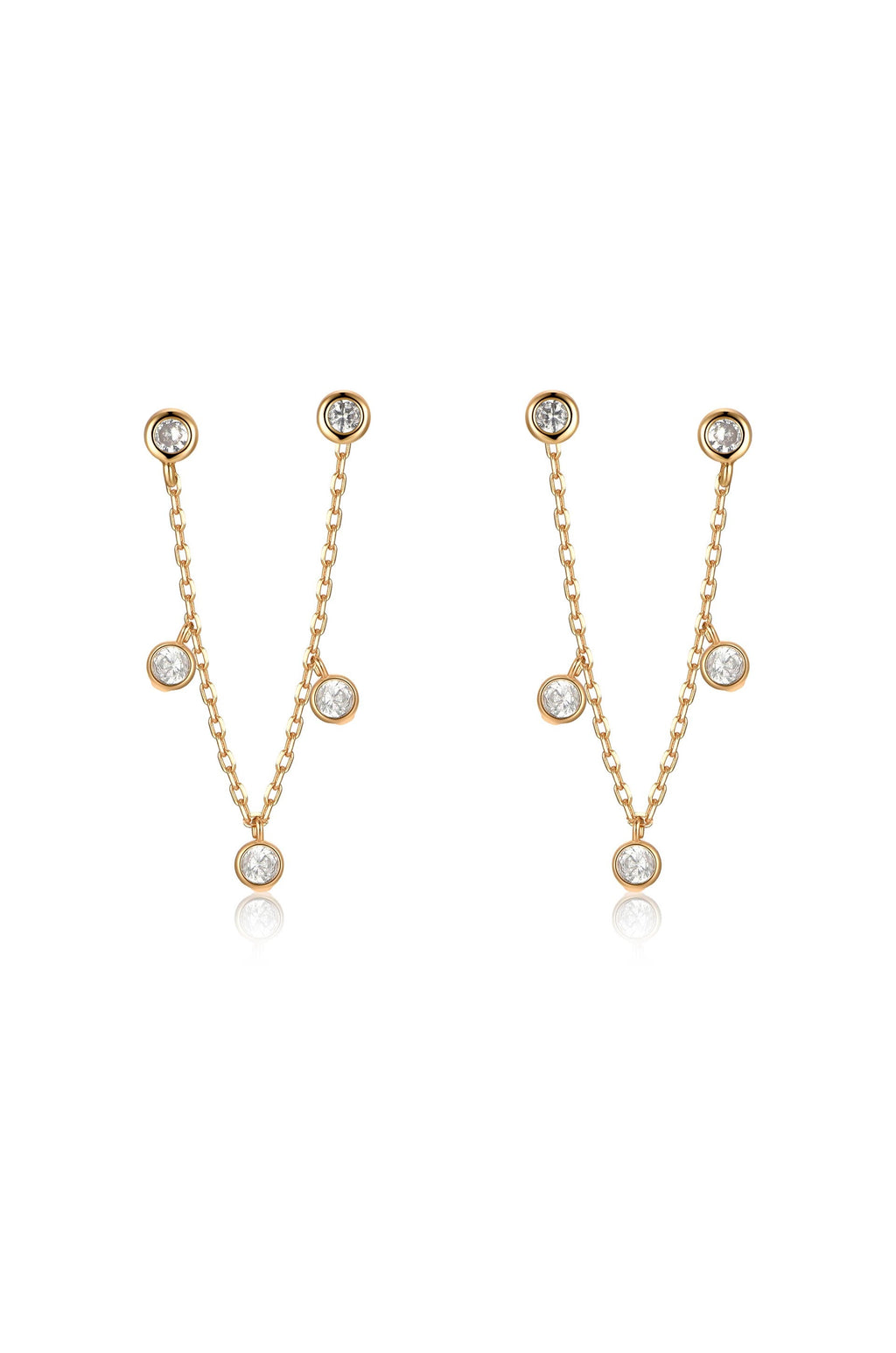 Double Piercing Multi-Crystal Dangle Earrings