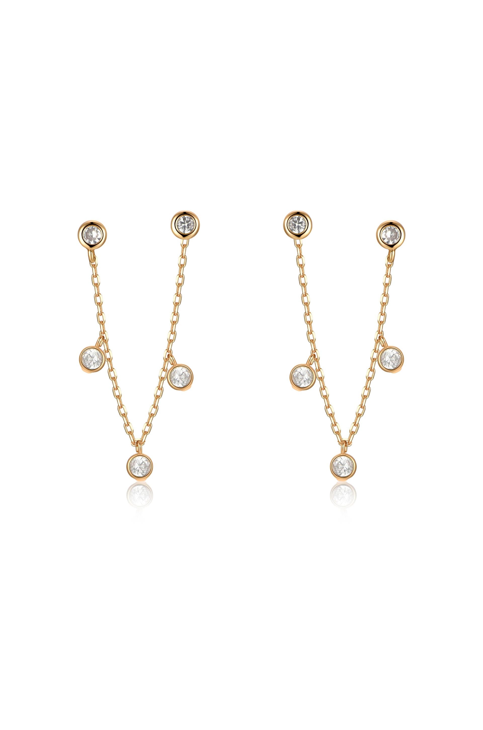 Double Piercing Multi-Crystal Dangle Earrings