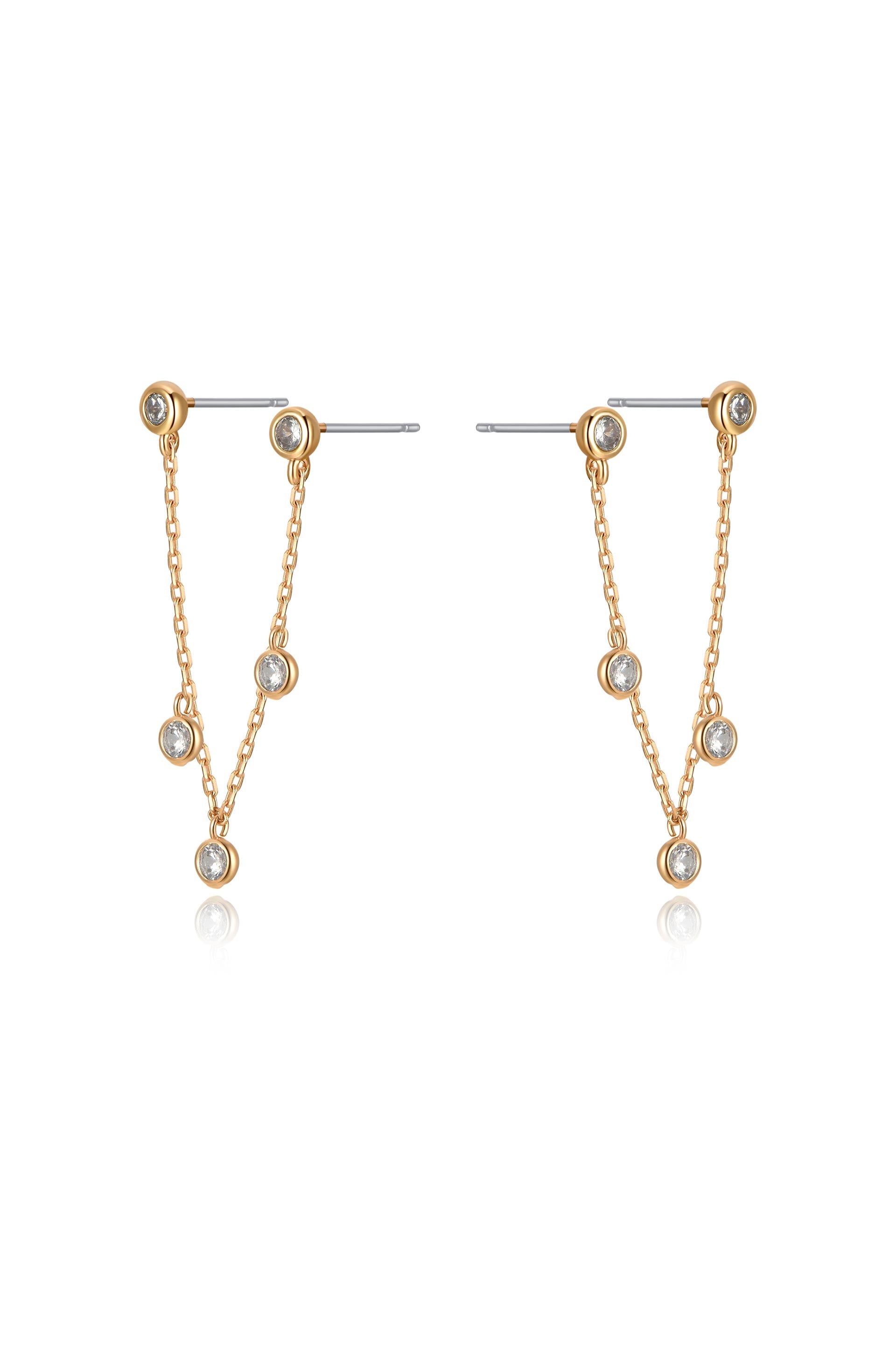 Double Piercing Multi-Crystal Dangle Earrings
