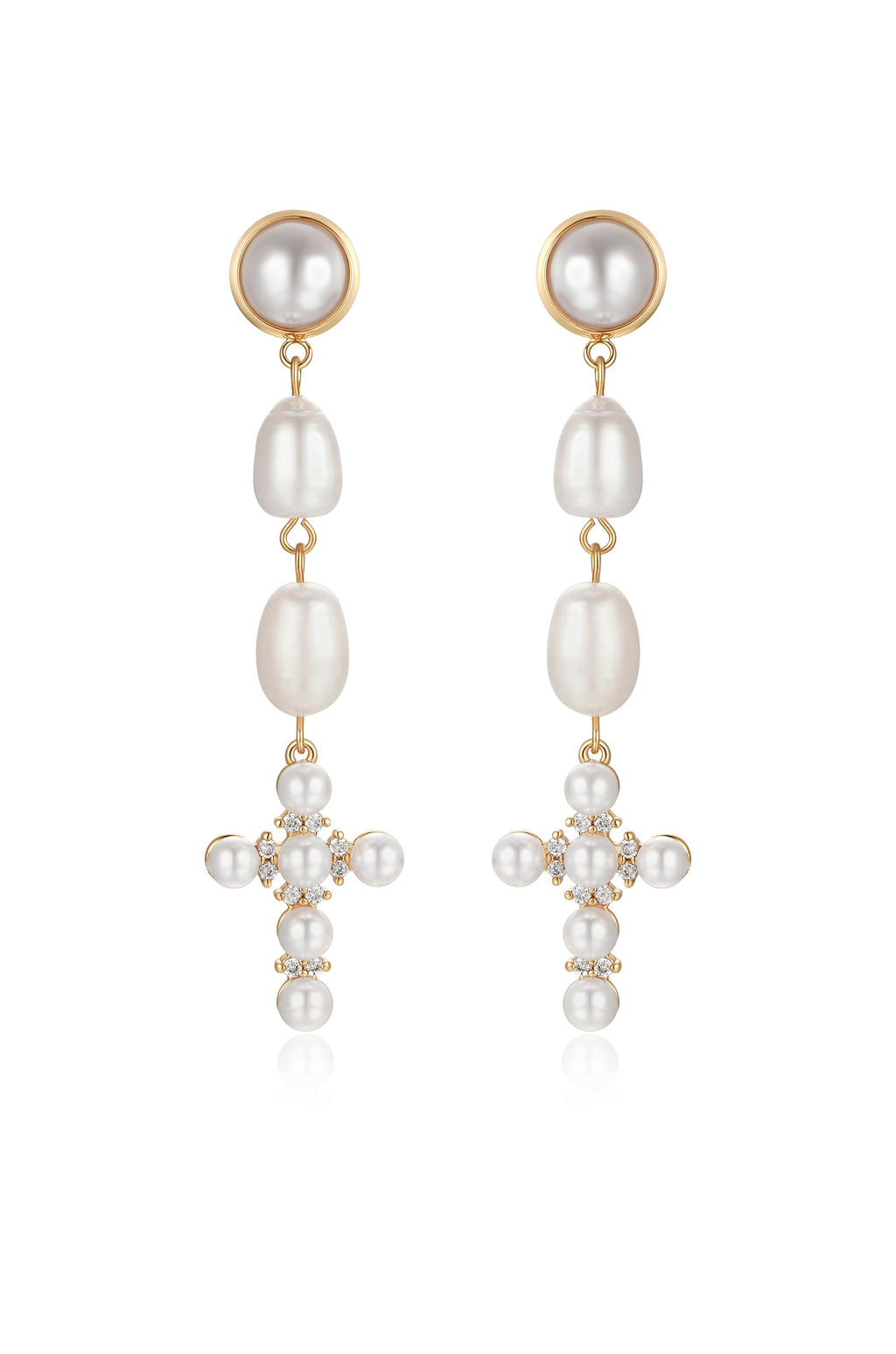 Pearl Cross Drop Earrings