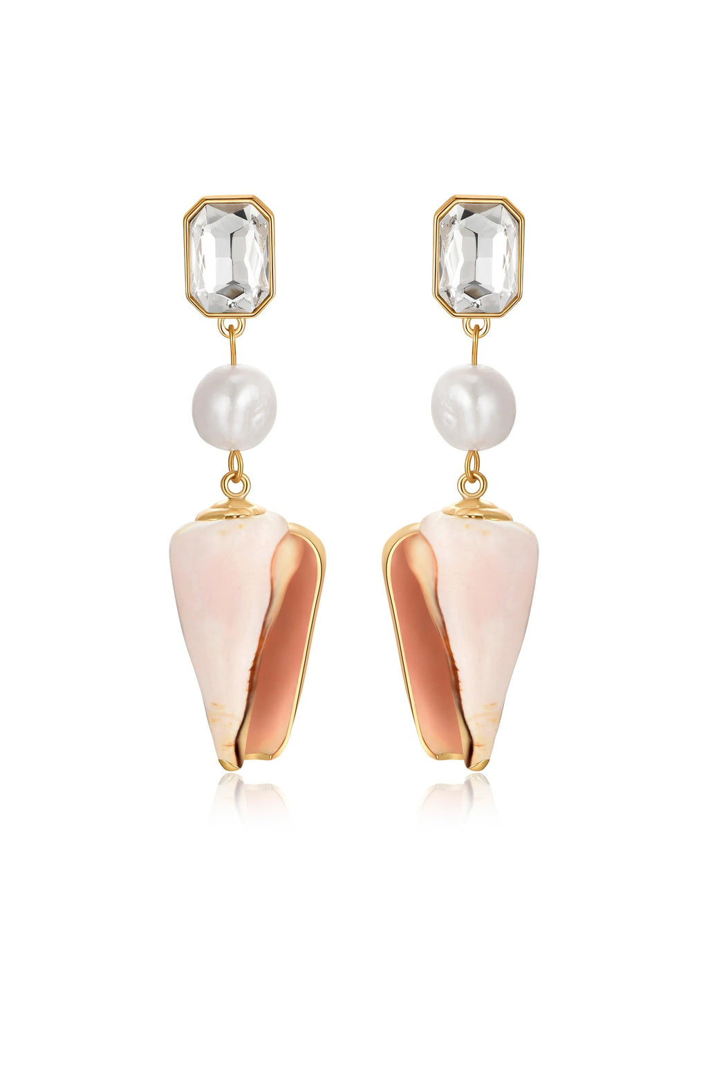 Golden Rimmed Shell Dangle Earrings