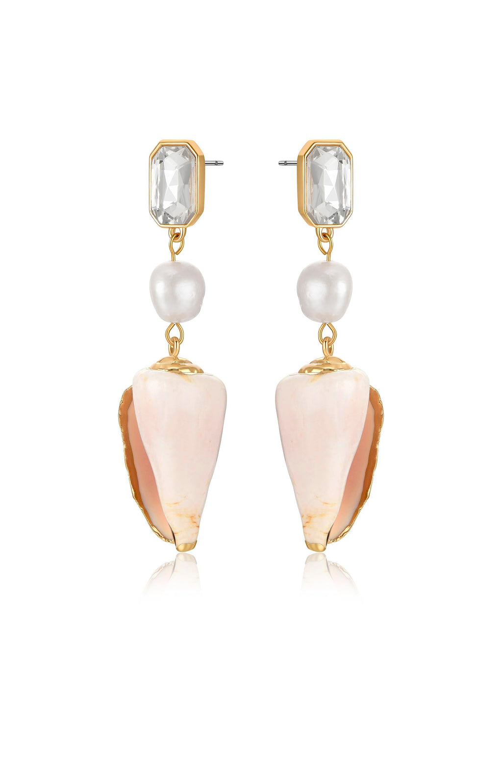 Golden Rimmed Shell Dangle Earrings