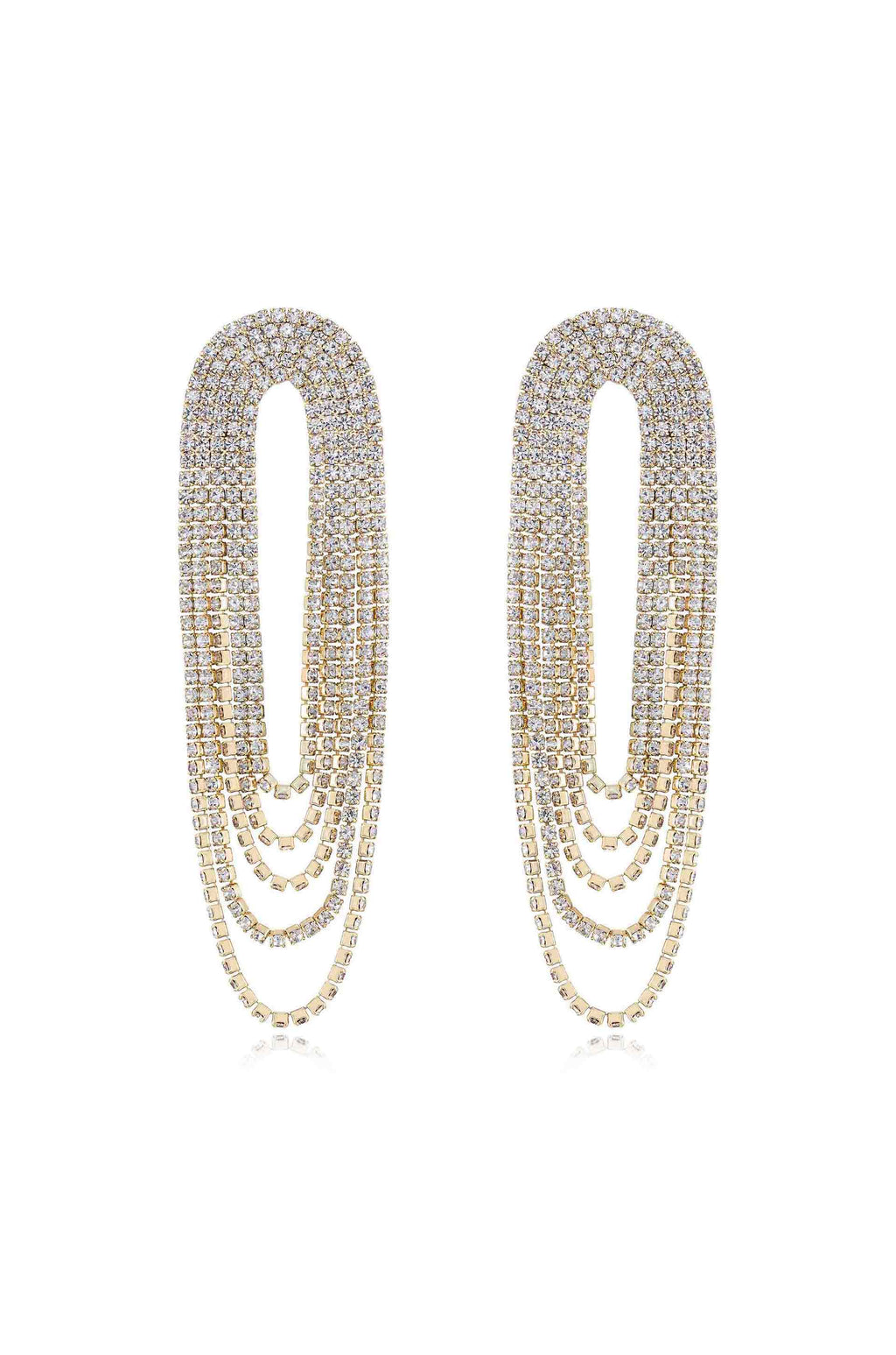 Crystal Drape Fringe Earrings Clear Crystal with 18k Gold Plating