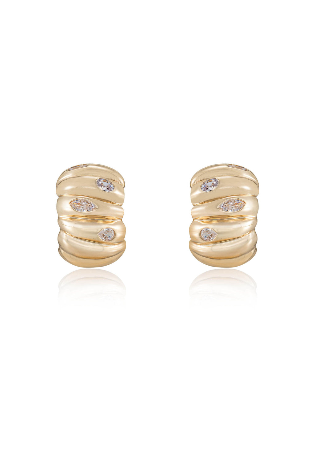 Bezel Crystal Crescent Huggie Hoops