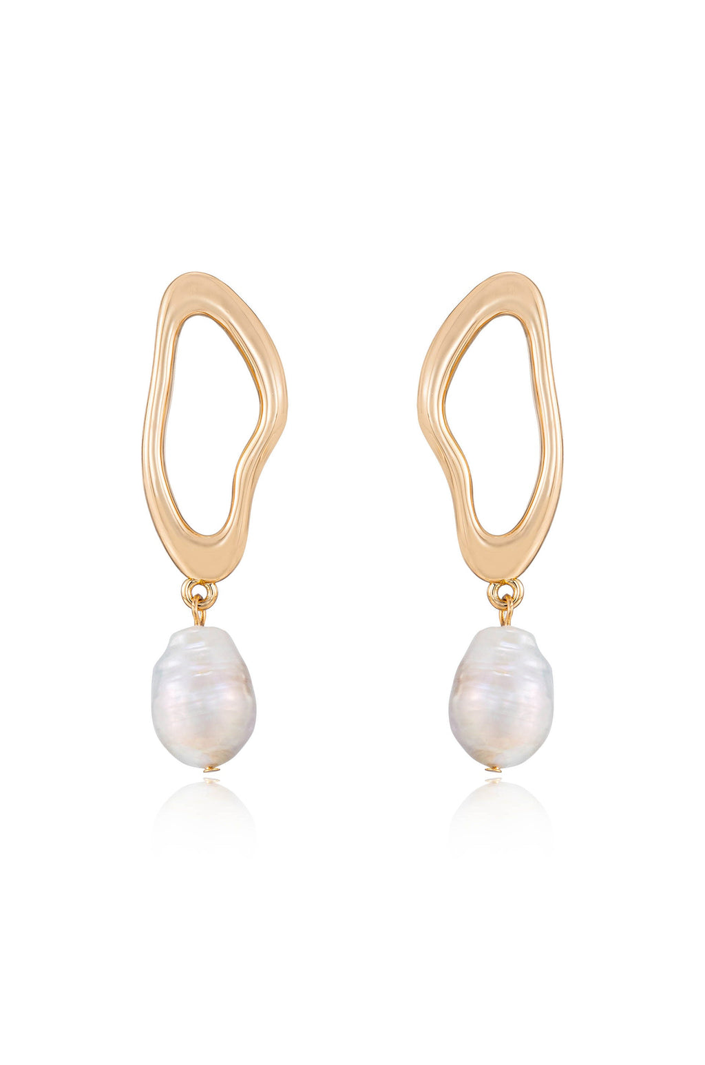 Open Circle Freshwater Pearl Dangle Earrings