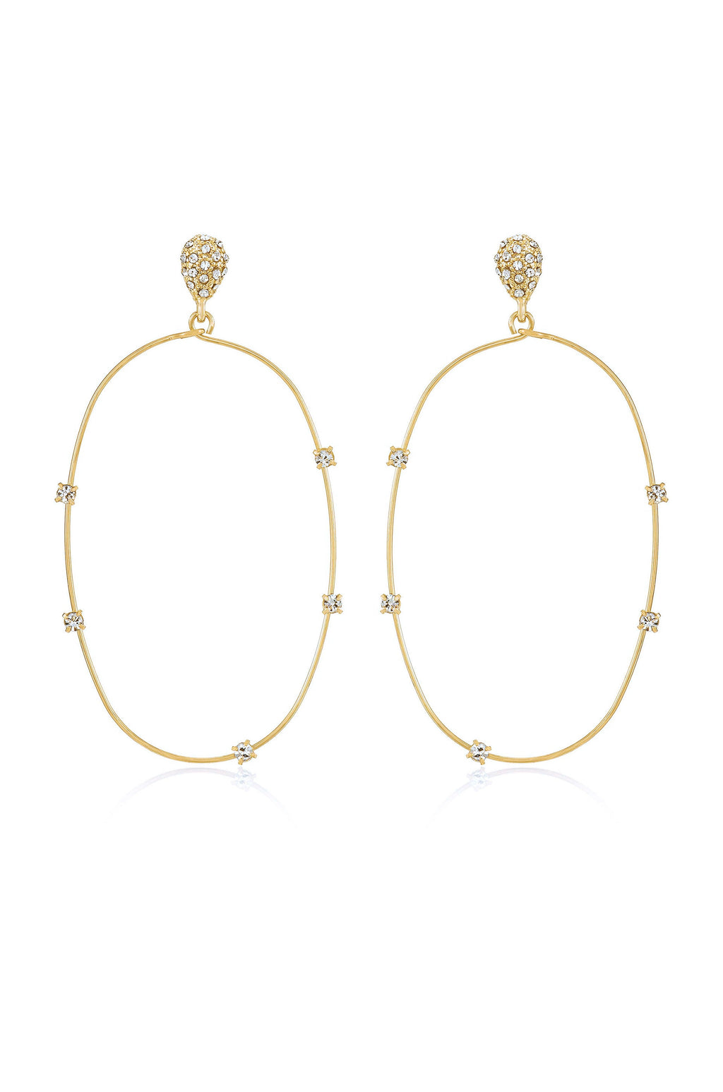 Delicate Crystal Large Oval Hoop Earrings 18k Gold Plated