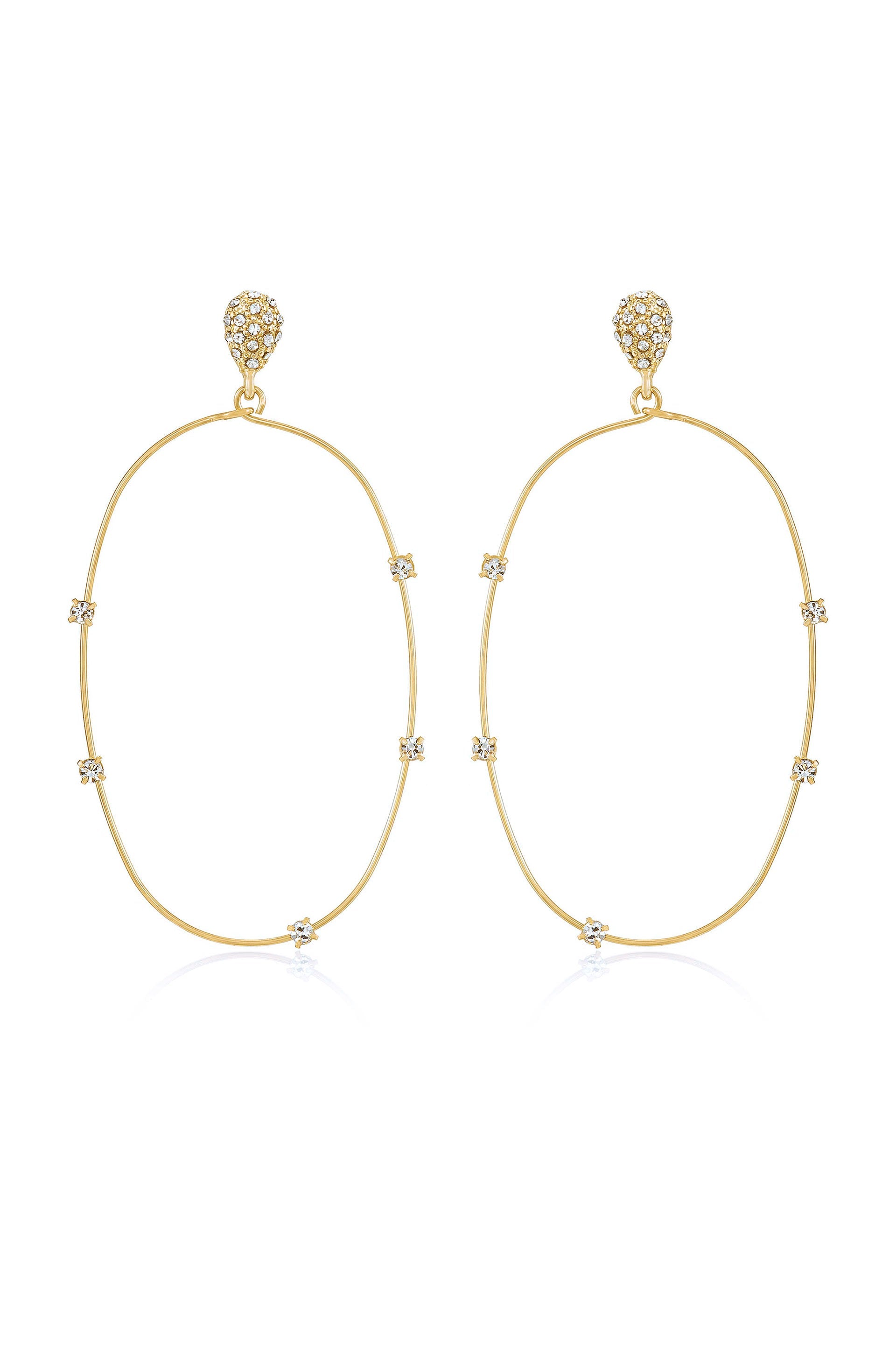 Delicate Crystal Large Oval Hoop Earrings 18k Gold Plated