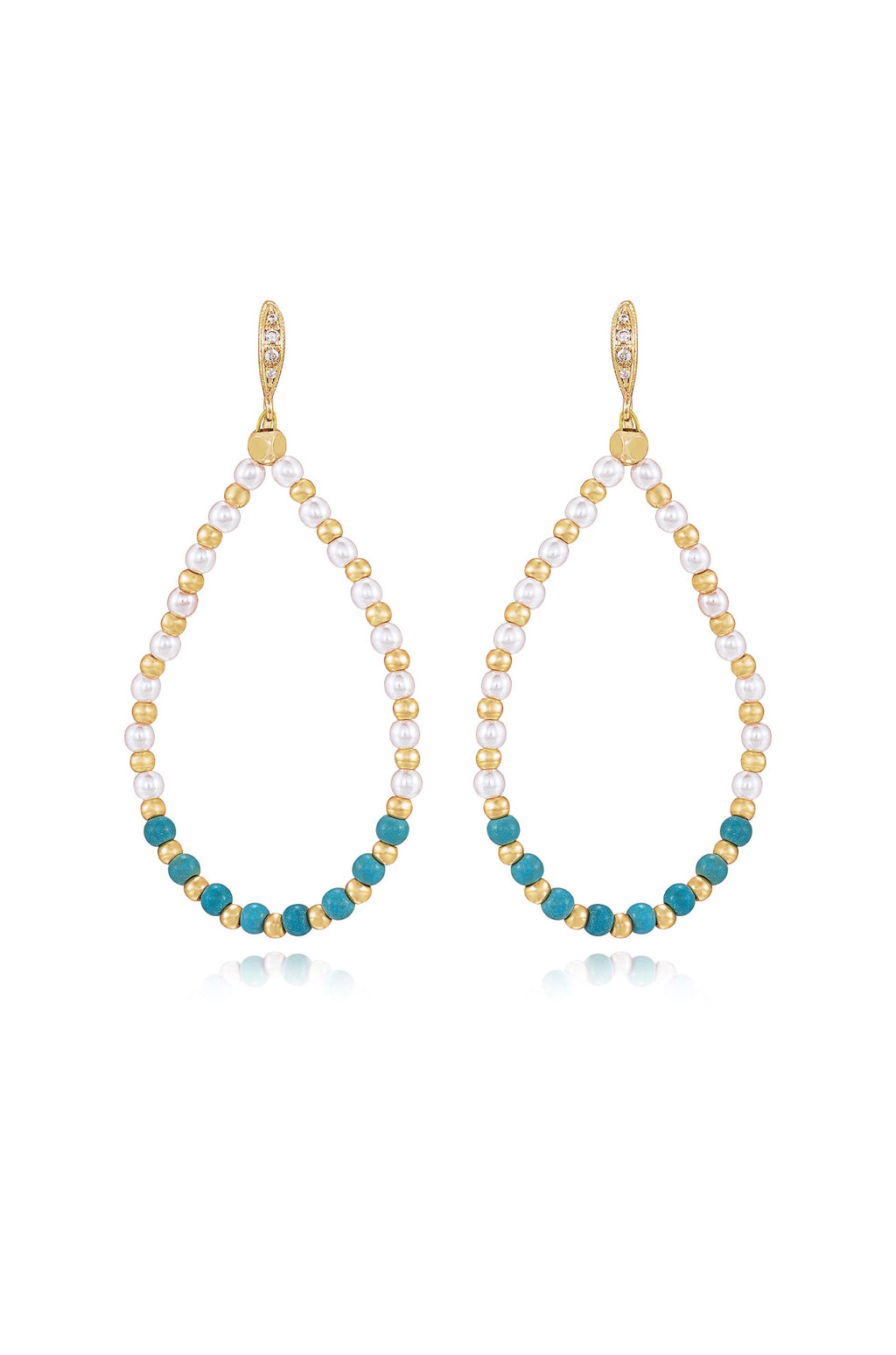 Turquoise and Pearl Teardrop Drop Earrings