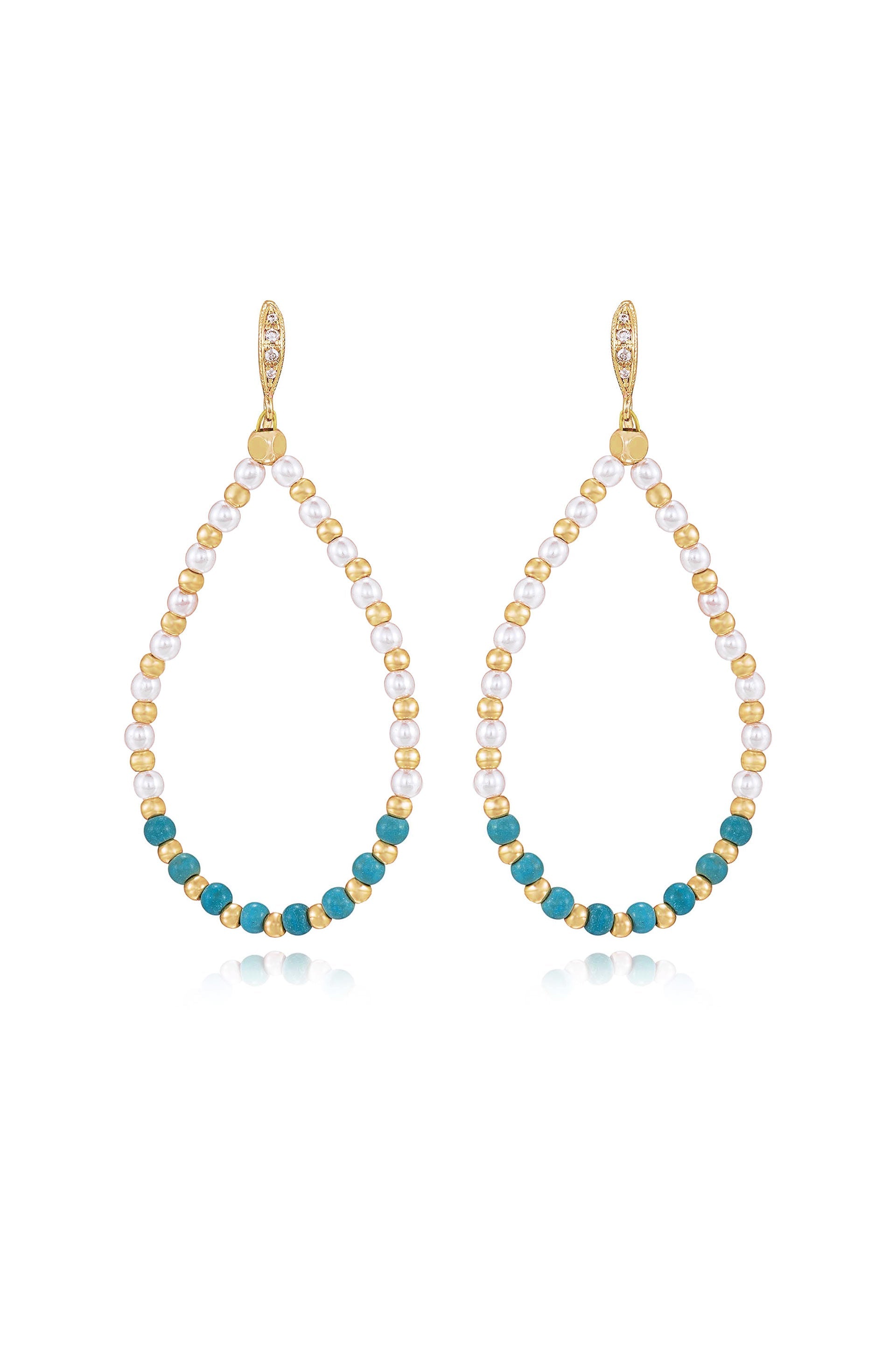 Turquoise and Pearl Teardrop Drop Earrings