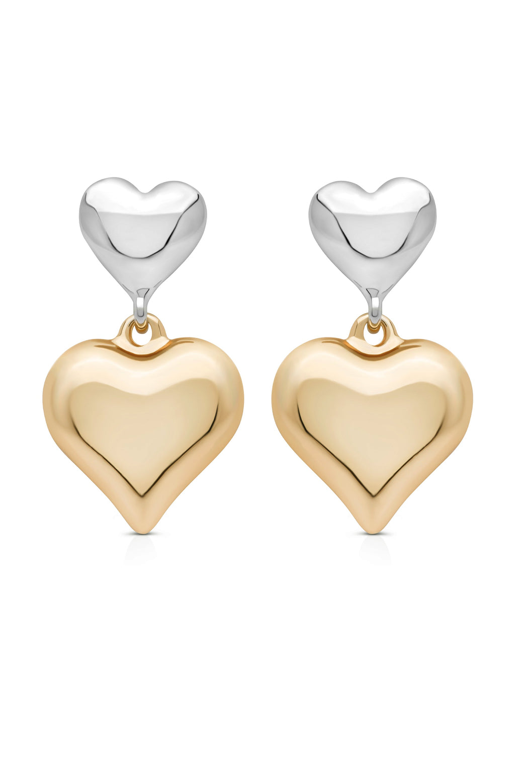 Dangling Mixed Metal Heart Earrings front
