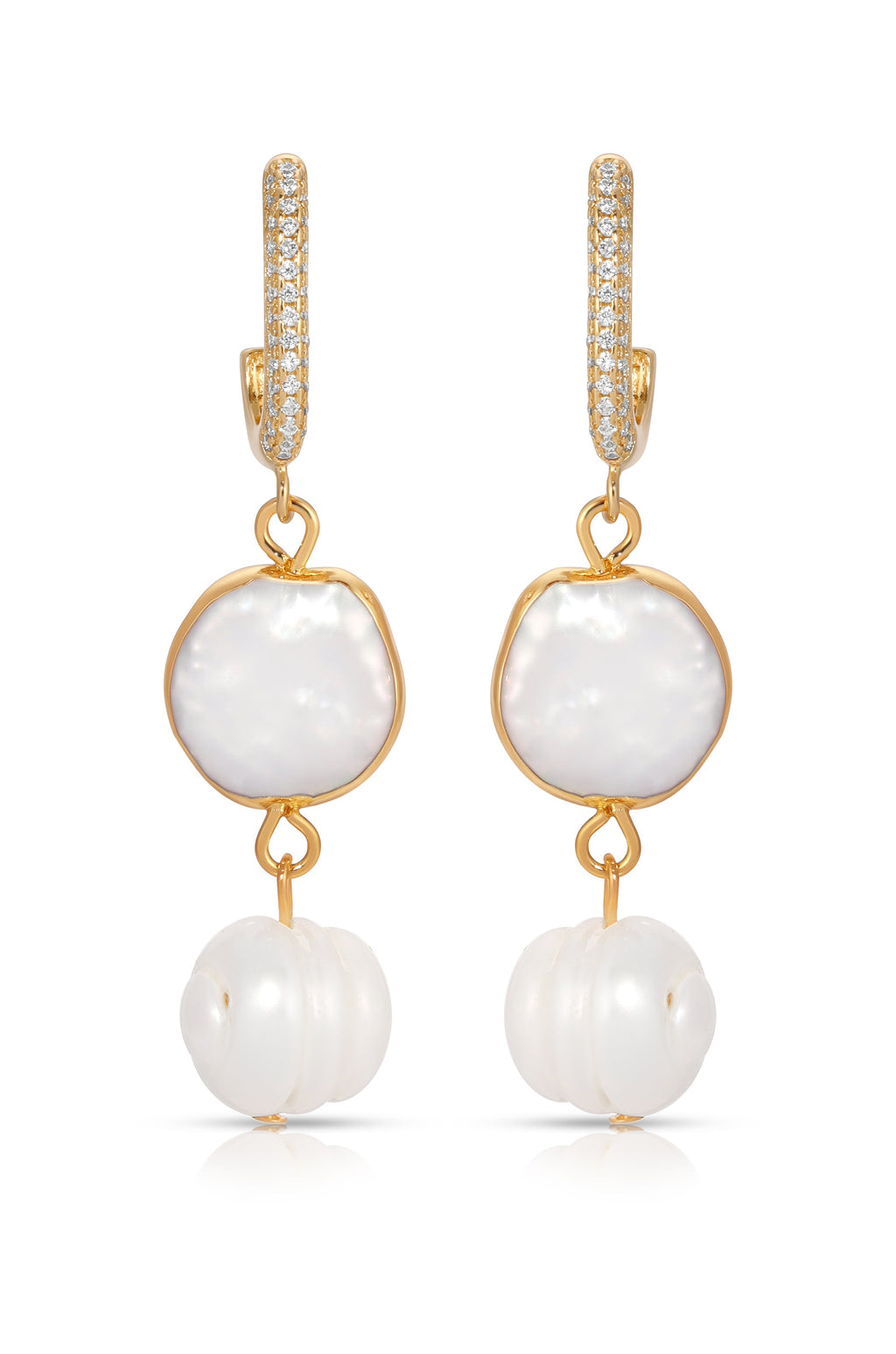 Dangling Freshwater Pearl Huggie Hoop Earrings