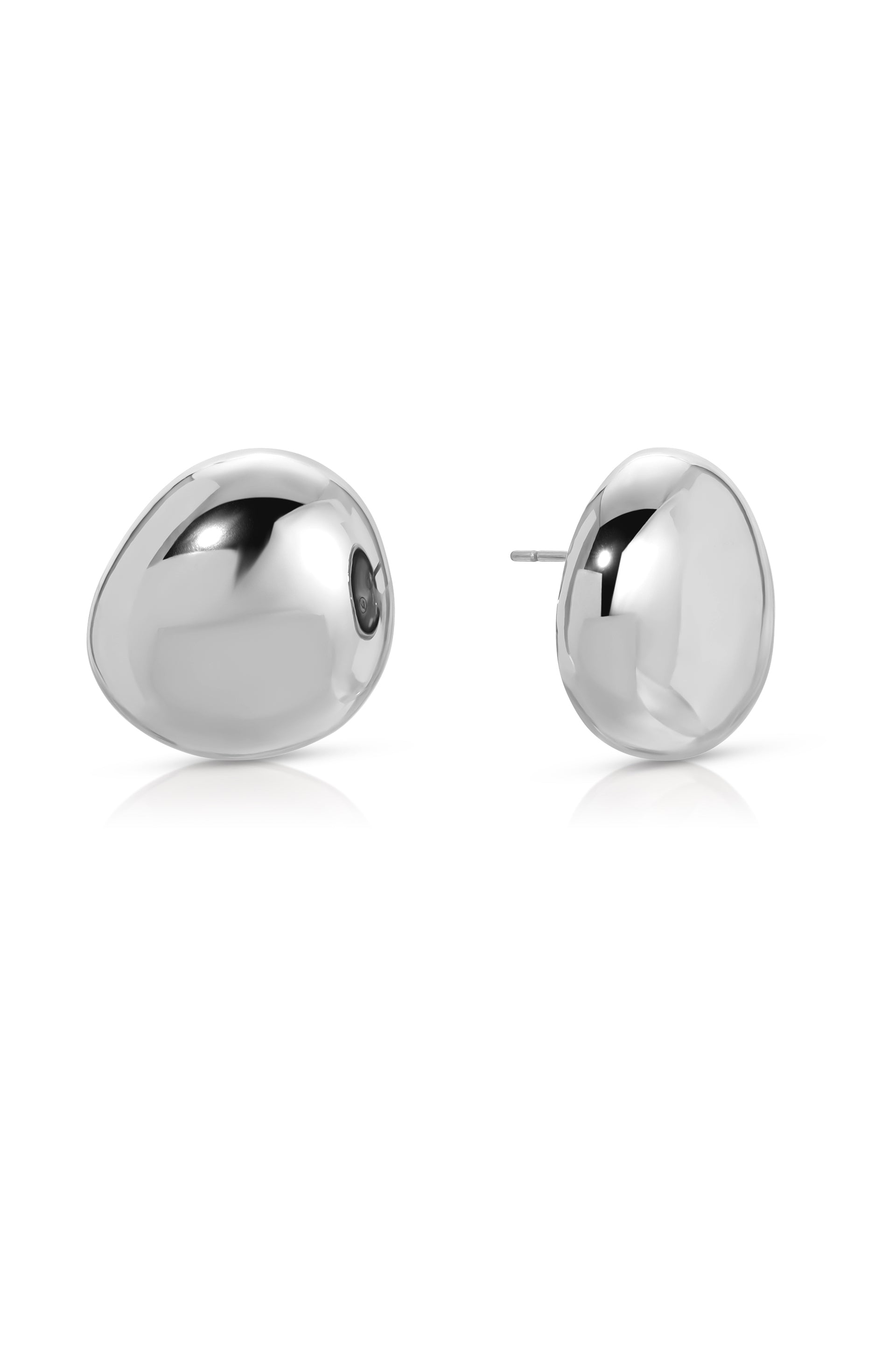 Polished Pebble Stud Earrings Rhodium Plated 4