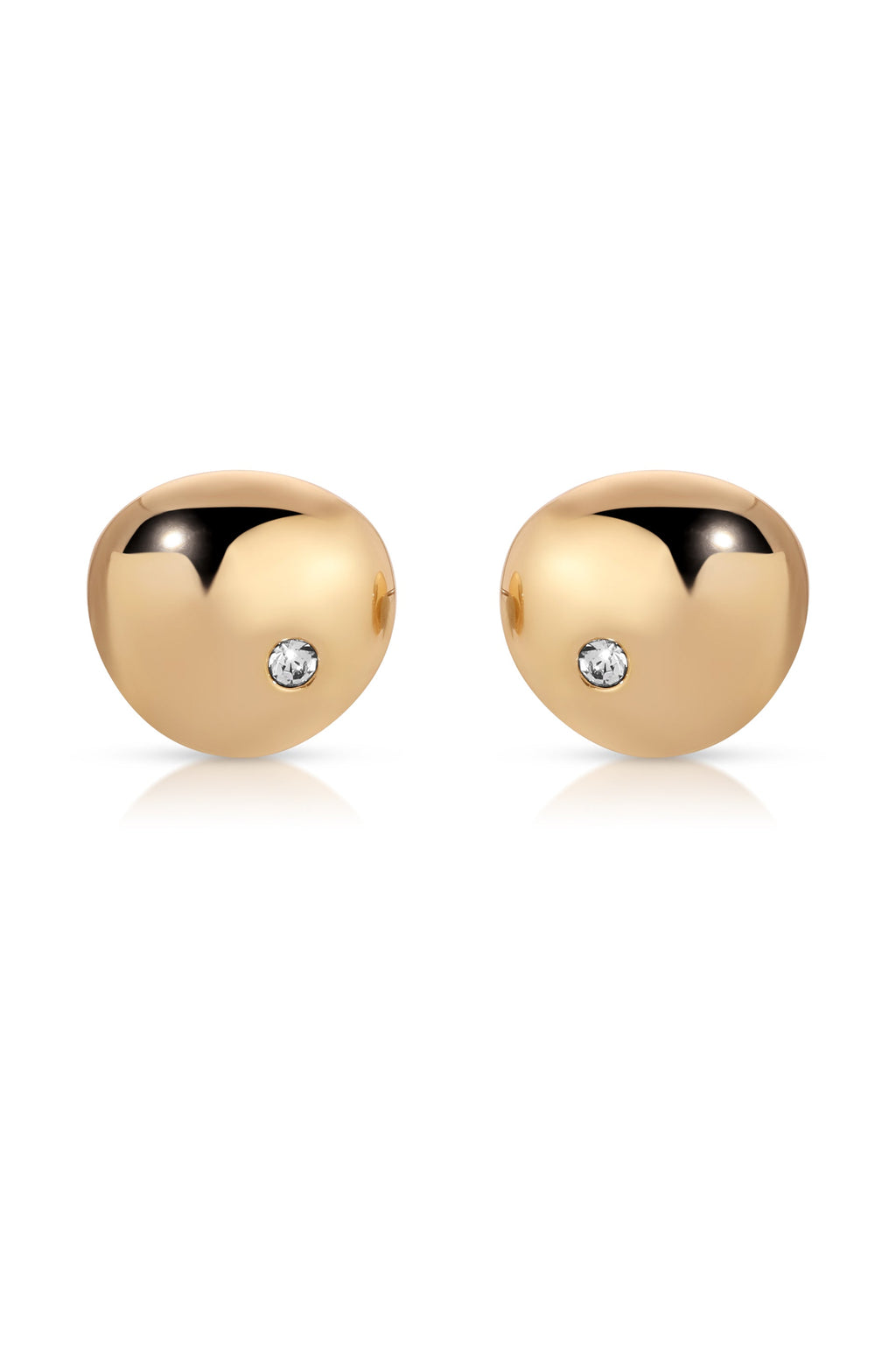 Polished Pebble Crystal Stud Earrings 18k Gold Plated