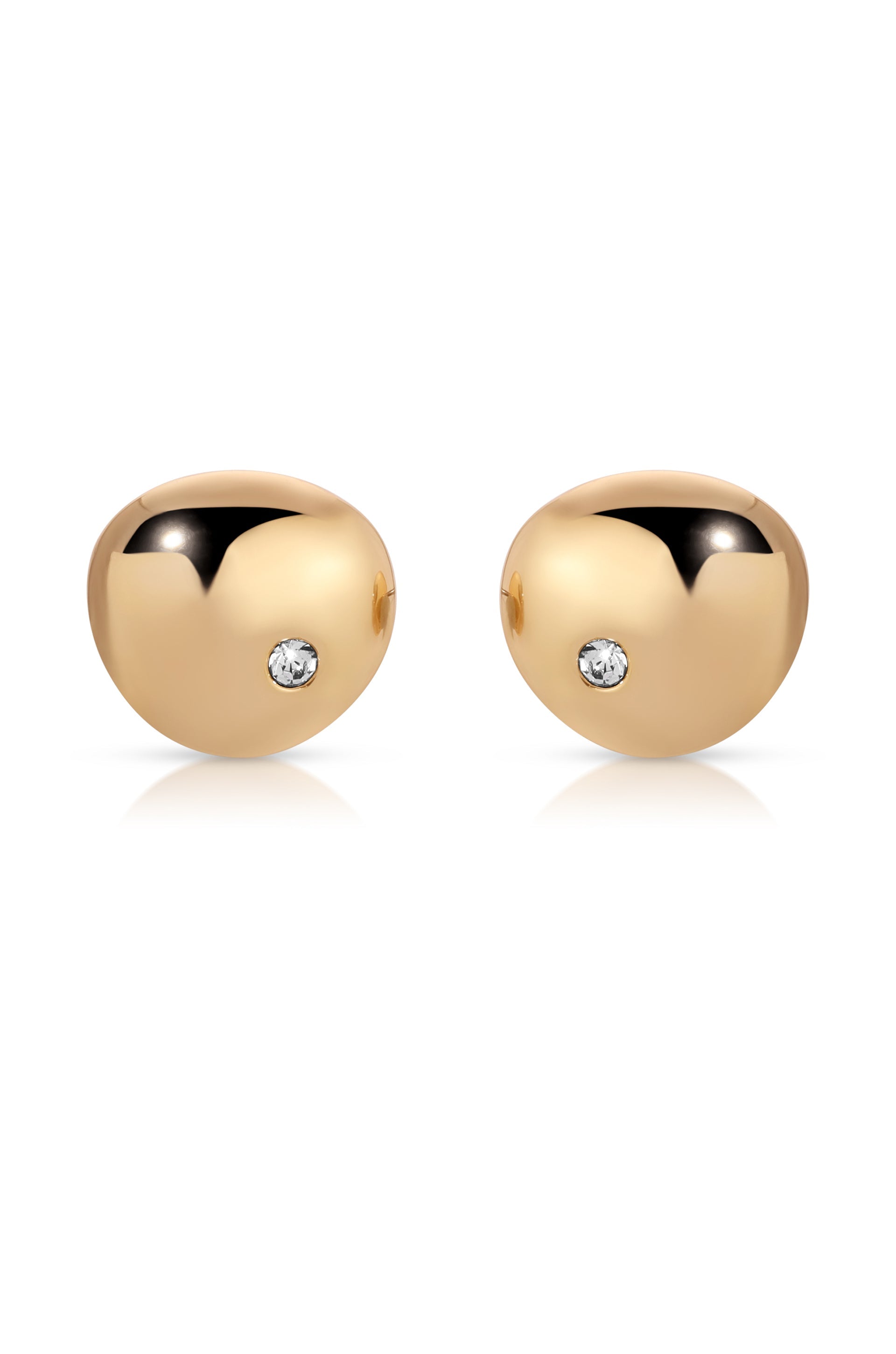 Polished Pebble Crystal Stud Earrings 18k Gold Plated