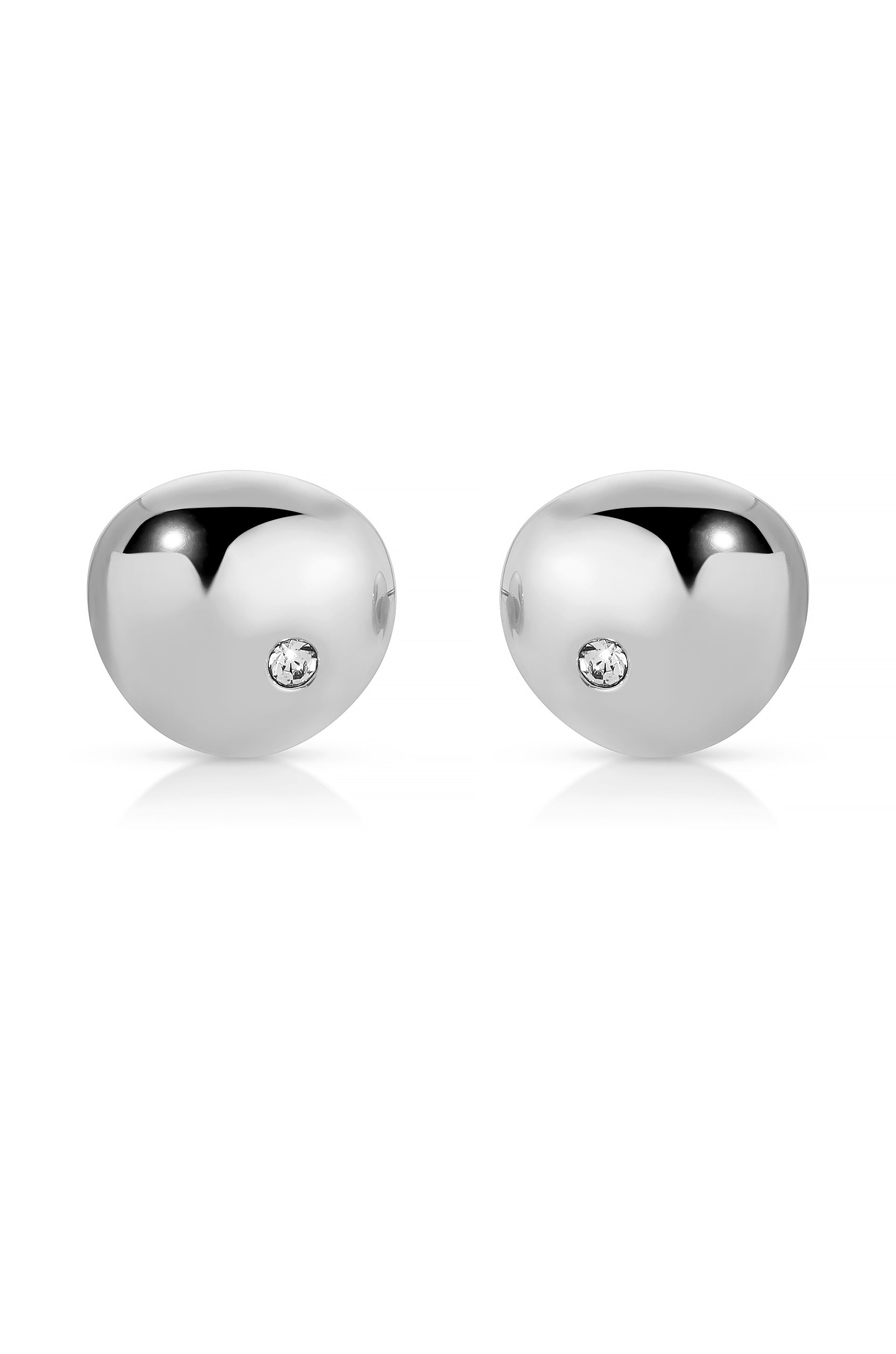 Polished Pebble Crystal Stud Earrings Rhodium Plated 3