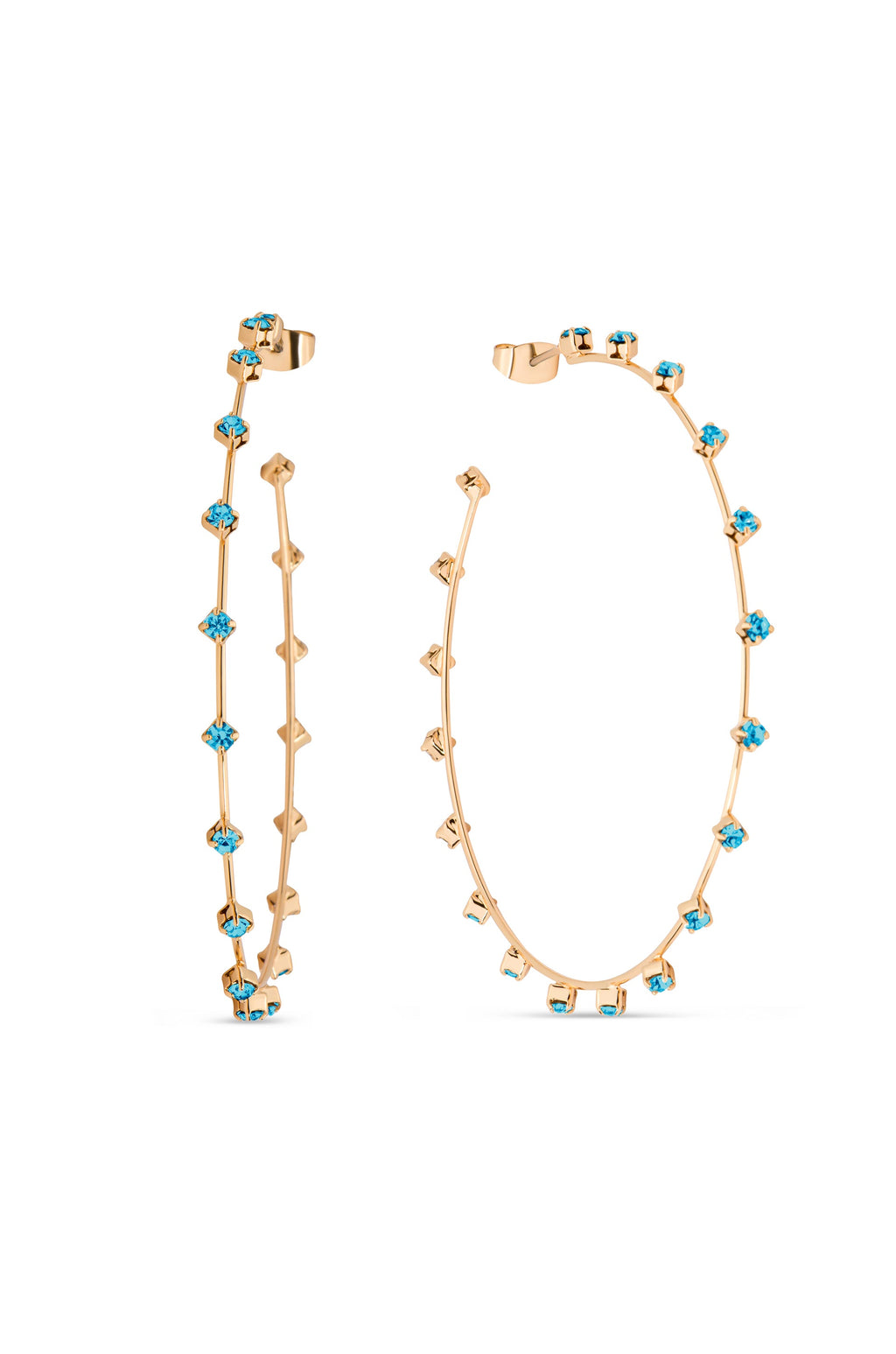 Simple Spark Crystal Hoops Aqua Crystal with 18k Gold Plating