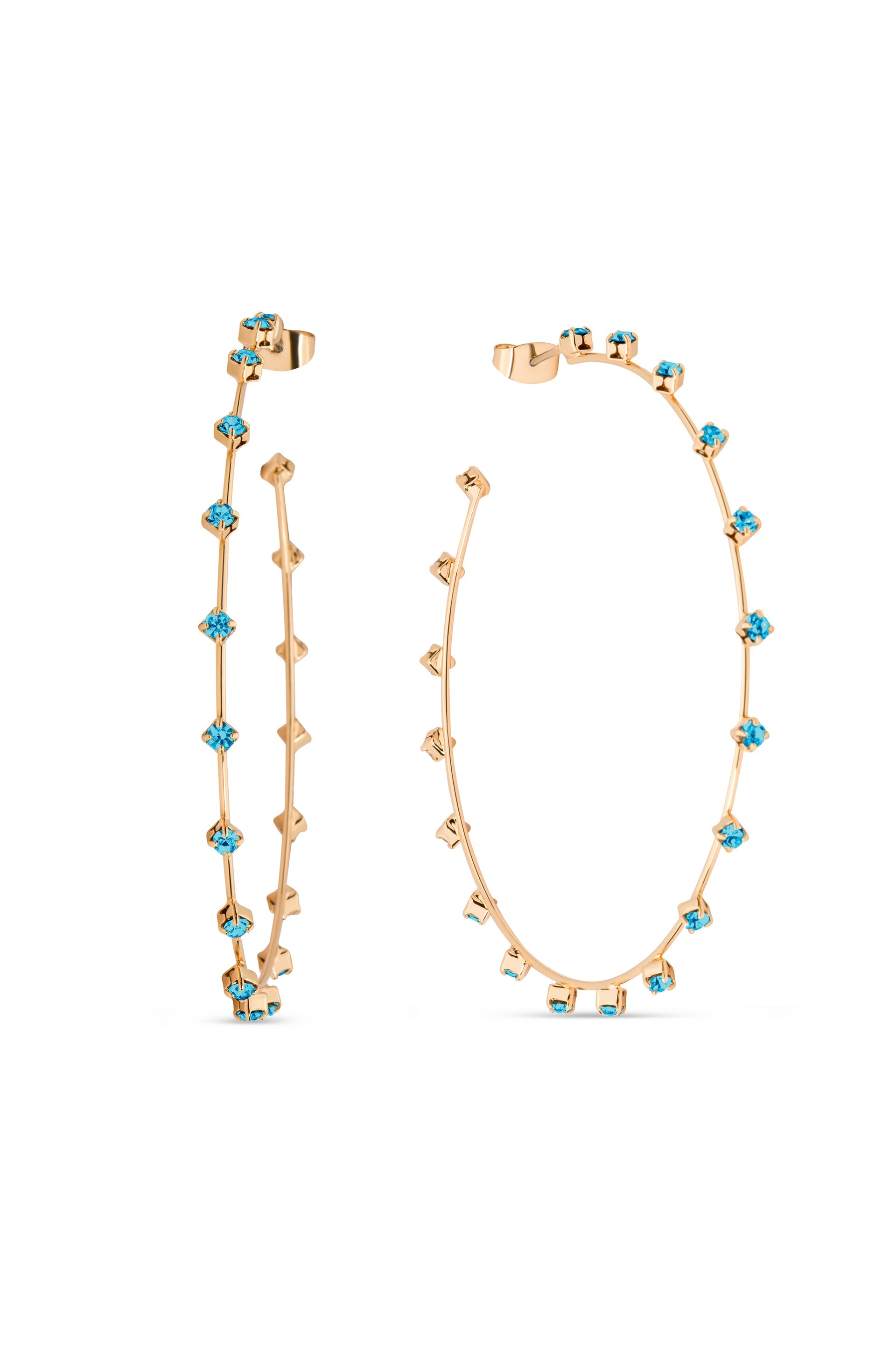 Simple Spark Crystal Hoops Aqua Crystal with 18k Gold Plating