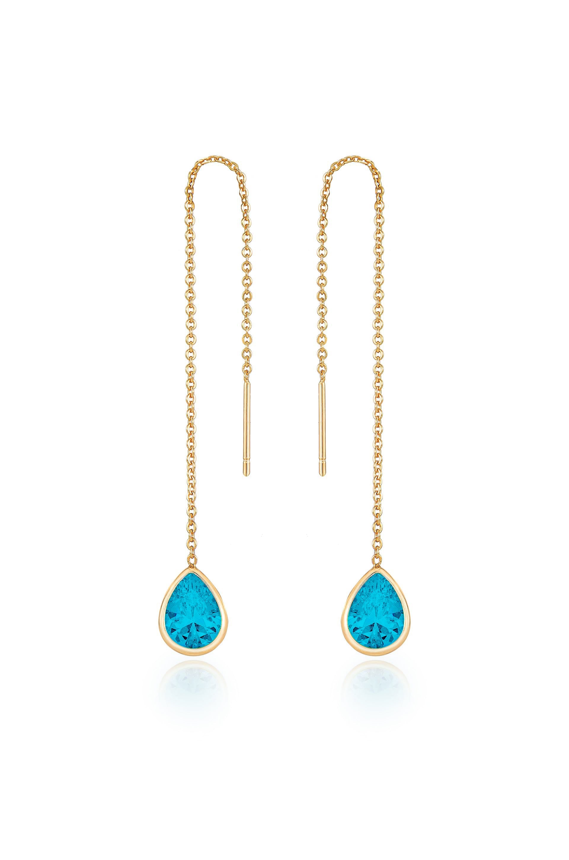 Barely There Chain and Crystal Dangle Earrings Aqua Crystal with 18k Gold Plating