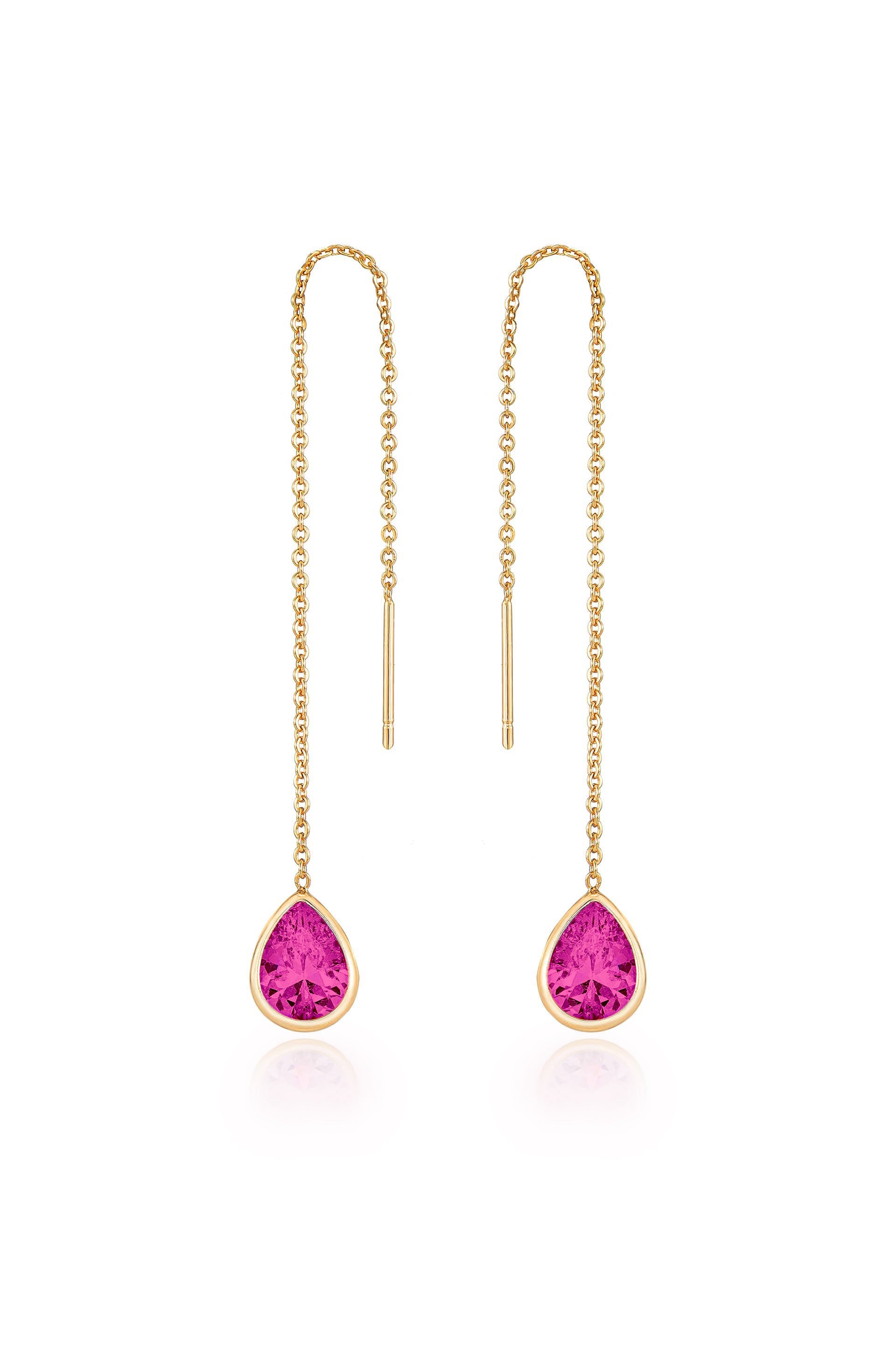Barely There Chain and Crystal Dangle Earrings Fuchsia Crystal with 18k Gold Plating