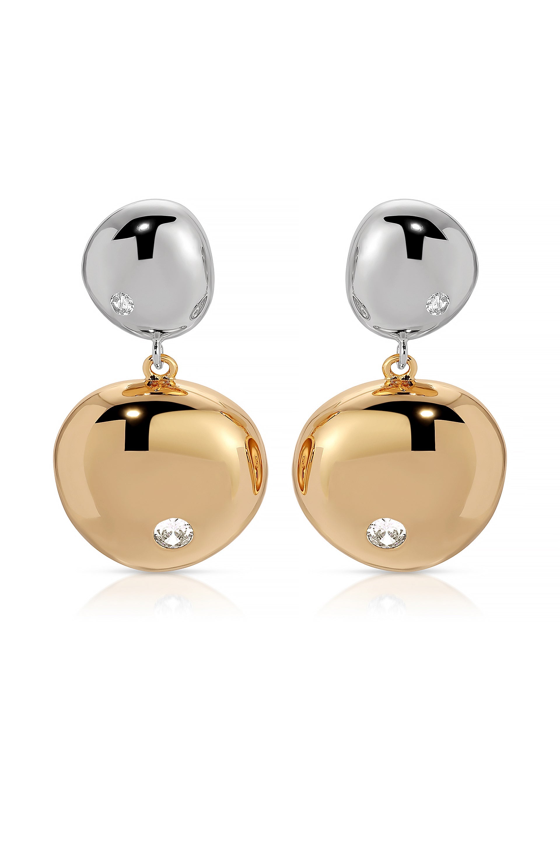 Polished Double Pebble Drop Earrings Rhodium and 18k Gold Plated 2