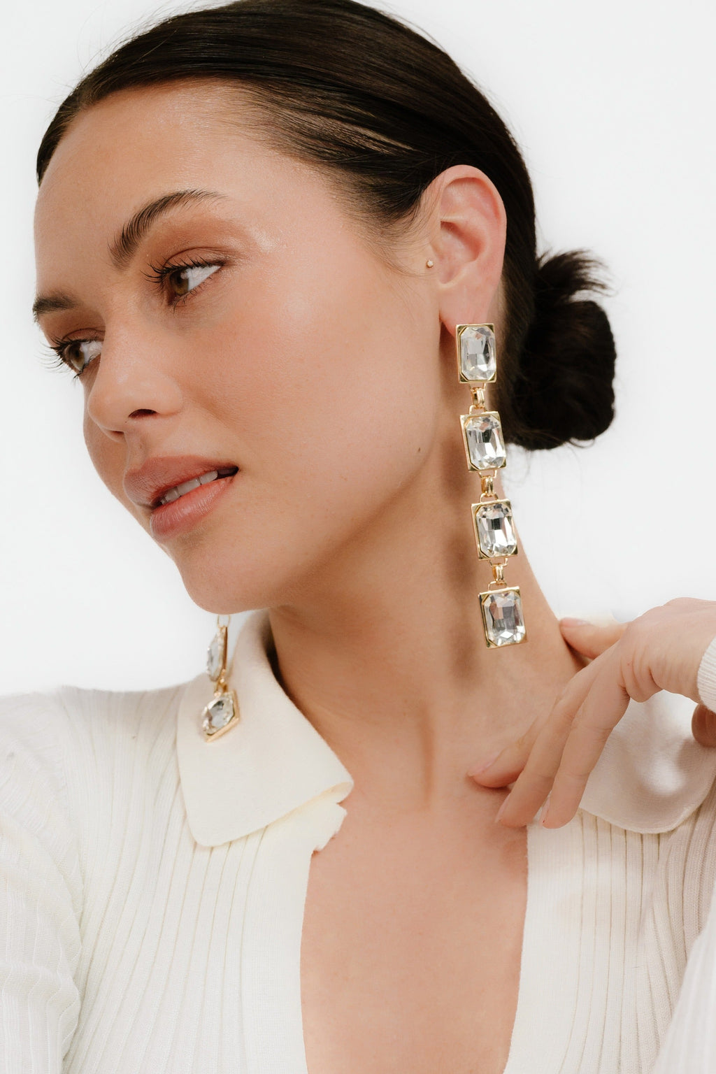 Four Crystal Stone Drop Earrings