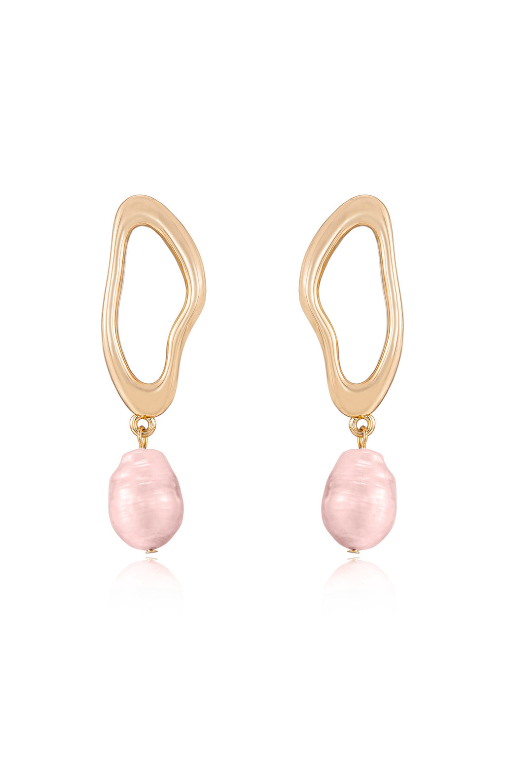 Open Circle Freshwater Pearl Dangle Earrings in pink
