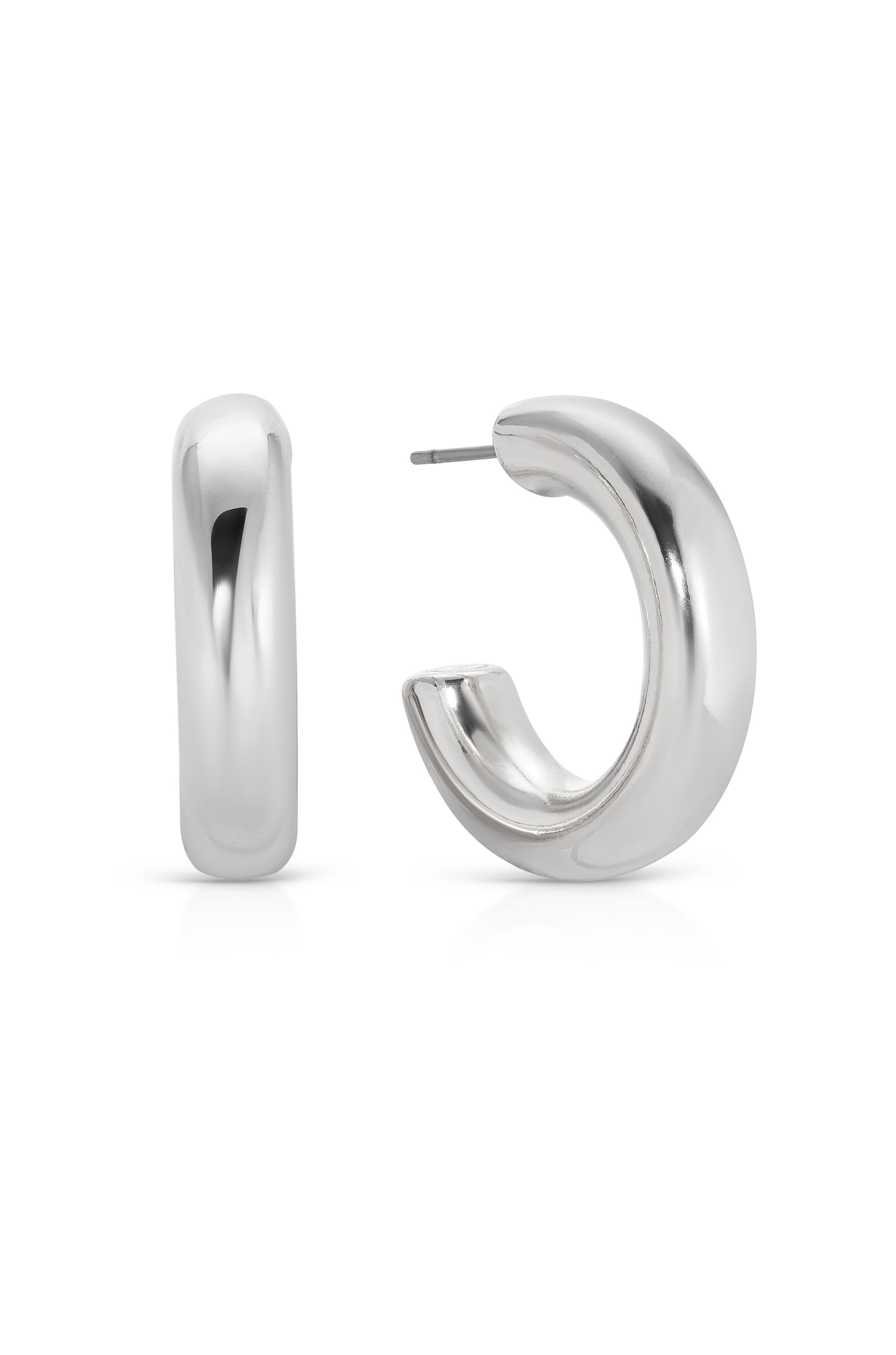 Small Thick Classic Hoops Rhodium Plated 2