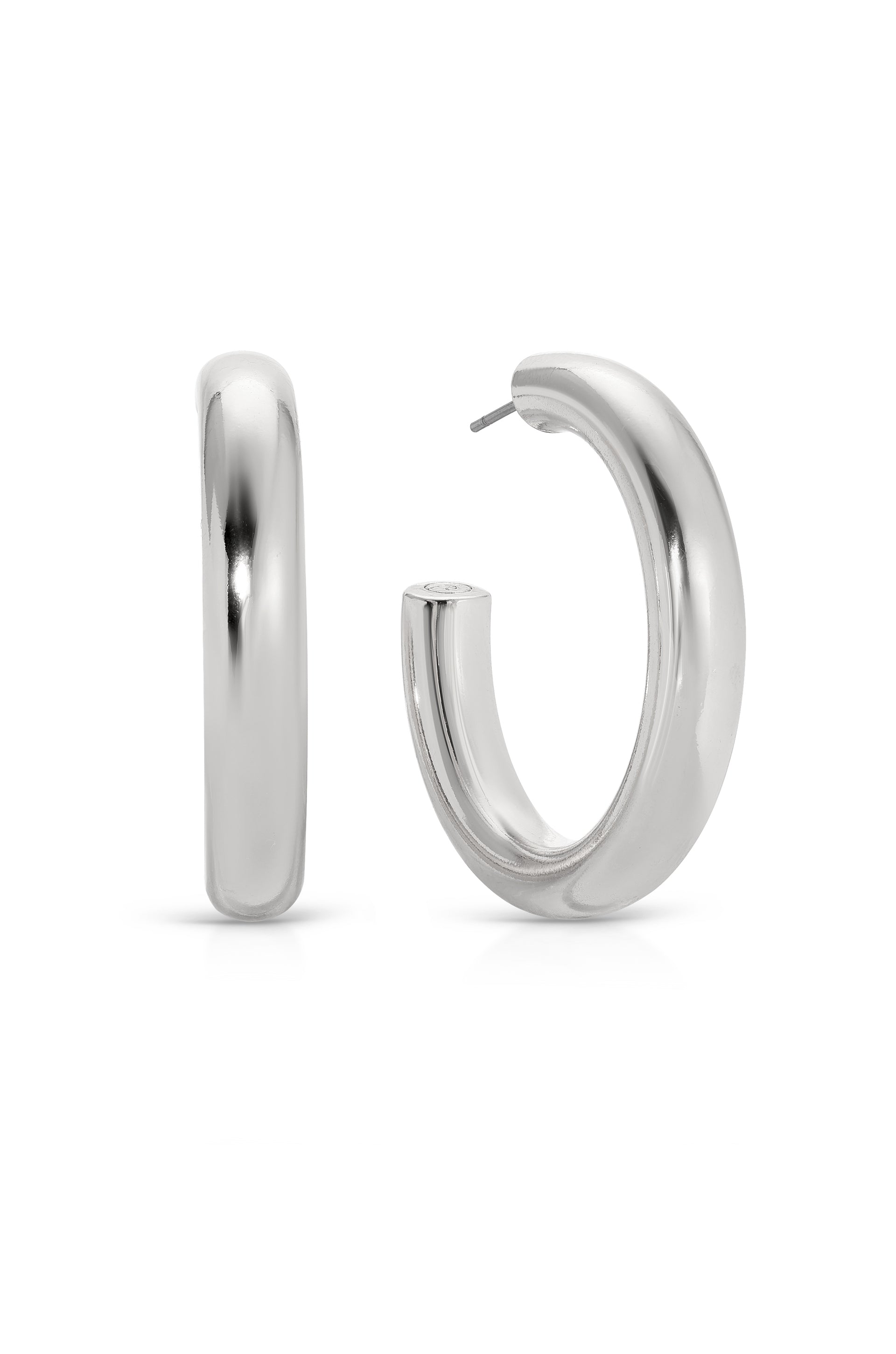 Medium Thick Classic Hoops Rhodium Plated 3