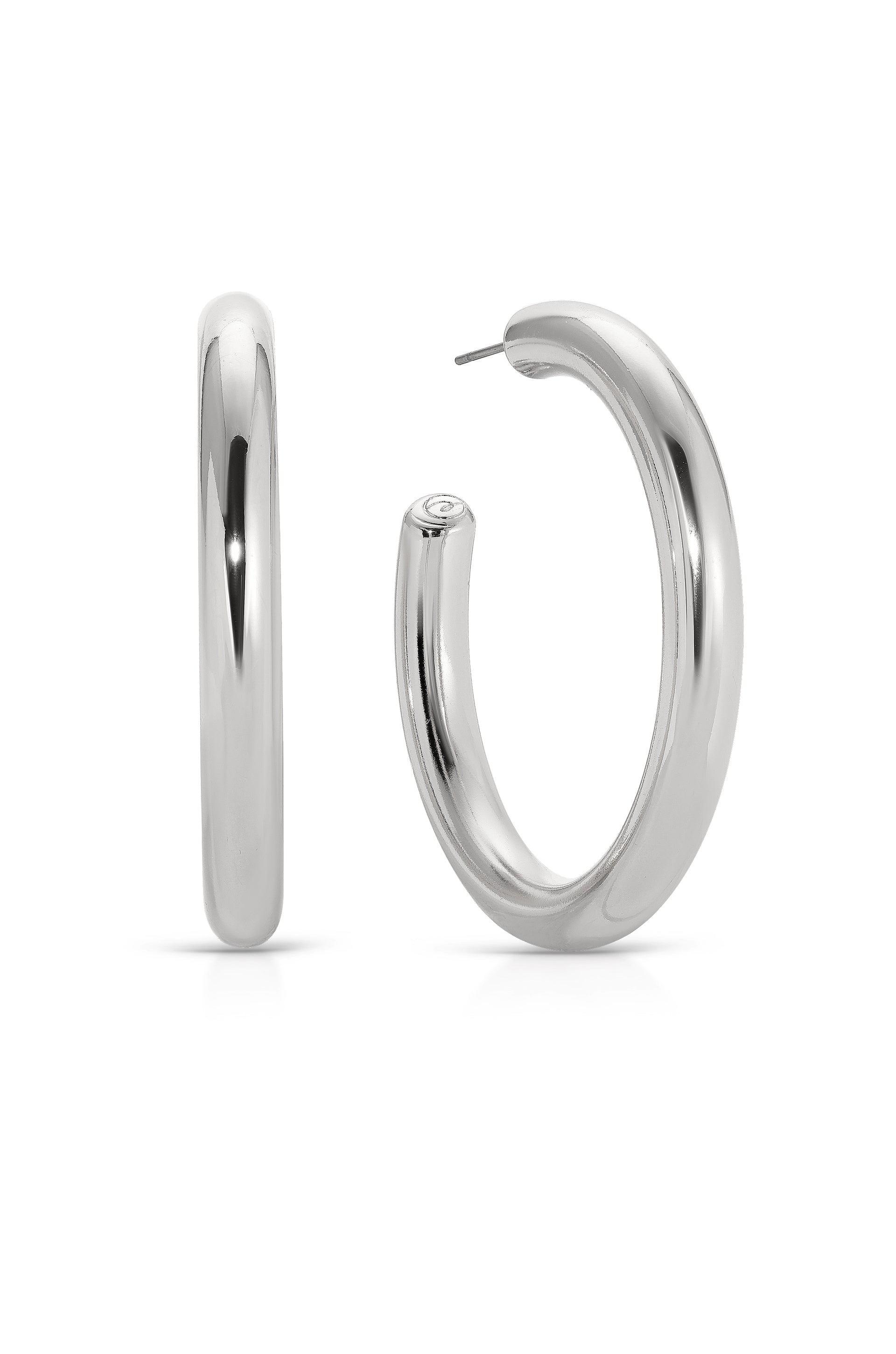 Large Thick Classic Hoops Rhodium Plated 3