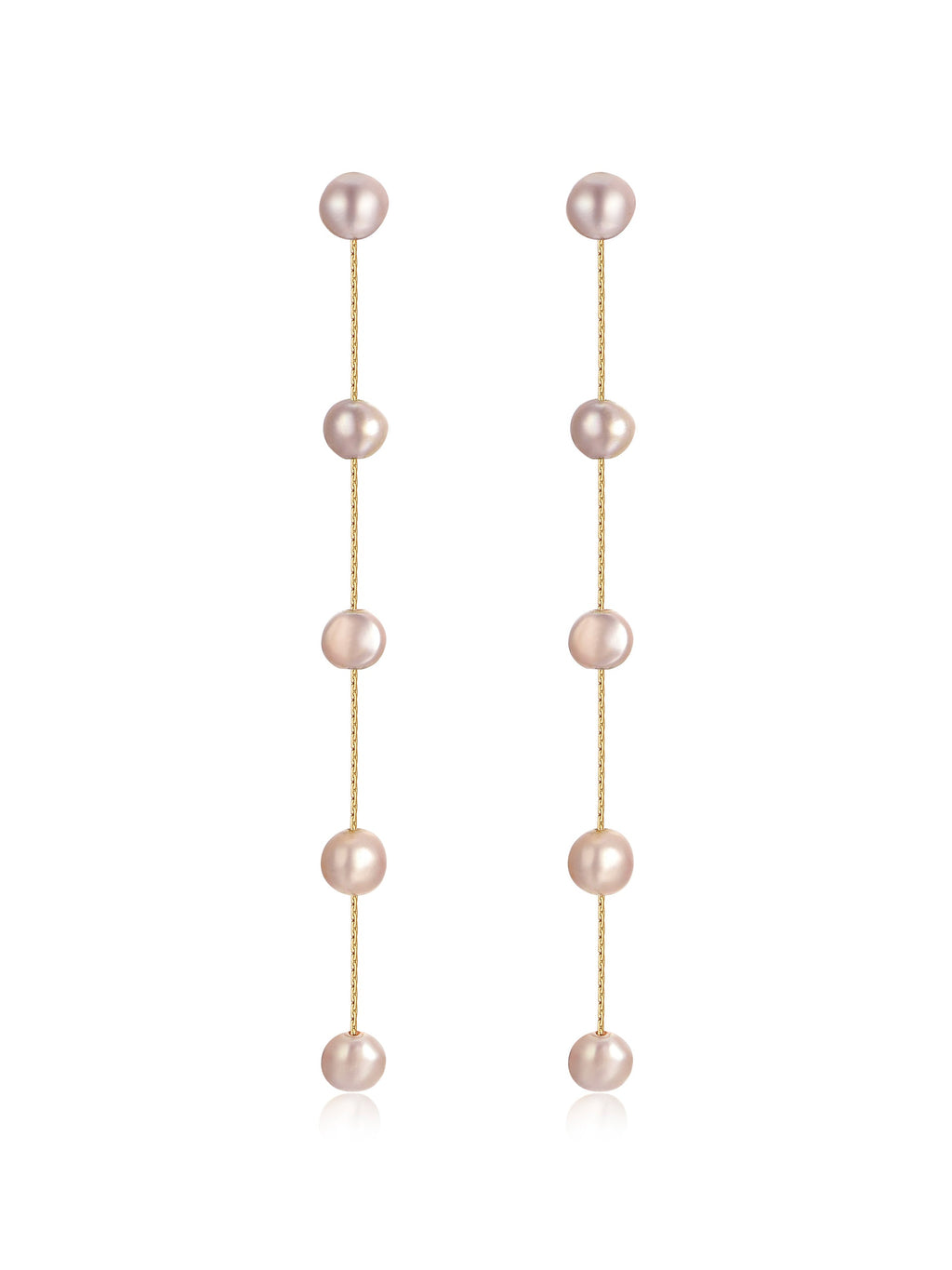 Dripping Pearl Delicate Drop Earrings Blush Pearl with 18k Gold Plating